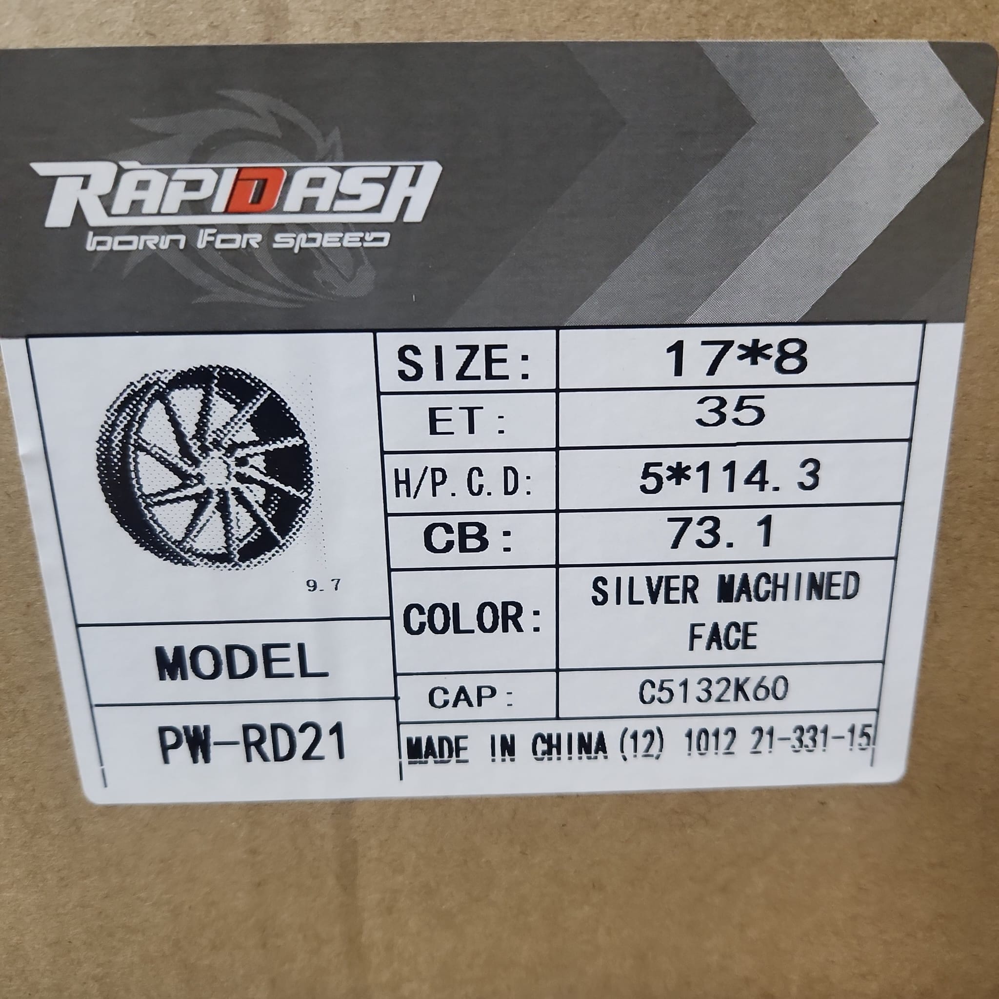 RAPIDASH PW-RD21 17X8 5X4.5 SILVER MACHINE FACE