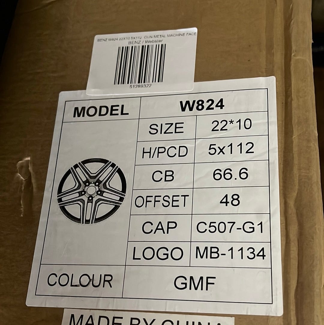 WHEELS W824 22X10 5X112  GUN METAL MACHINE FACE