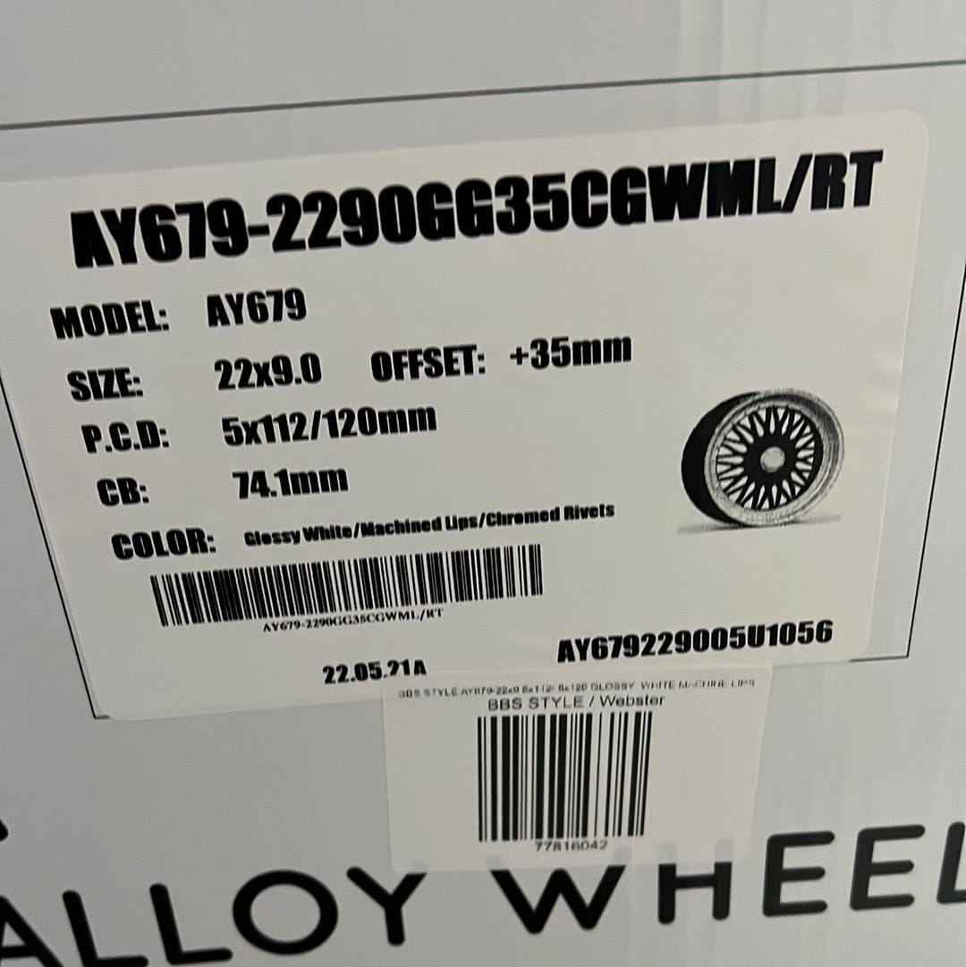 WHEELS  AY679-22x9 5x112- 5x120 GLOSSY  WHITE MACHINE LIPS