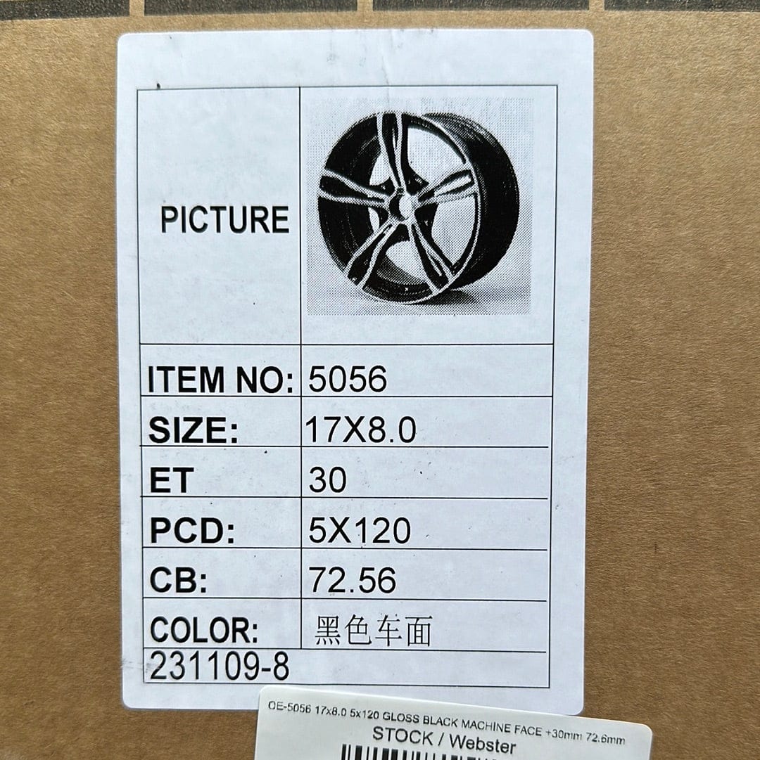 OE-5056 17x8.0 5x120 GLOSS BLACK MACHINE FACE +30mm 72.6mm
