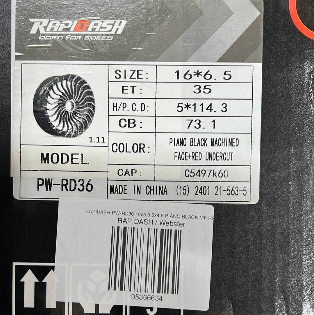 RAPIDASH PW-RD36 16x6.5 5x4.5 PIANO BLACK MF RED