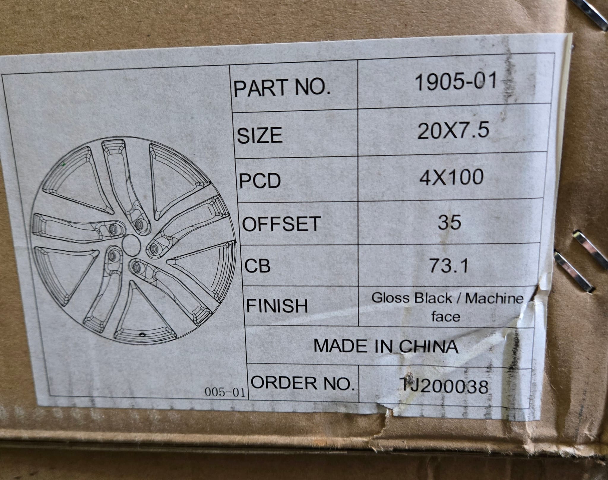PW 20X7.5 4X100 GLOSS BLACK MACHINED
