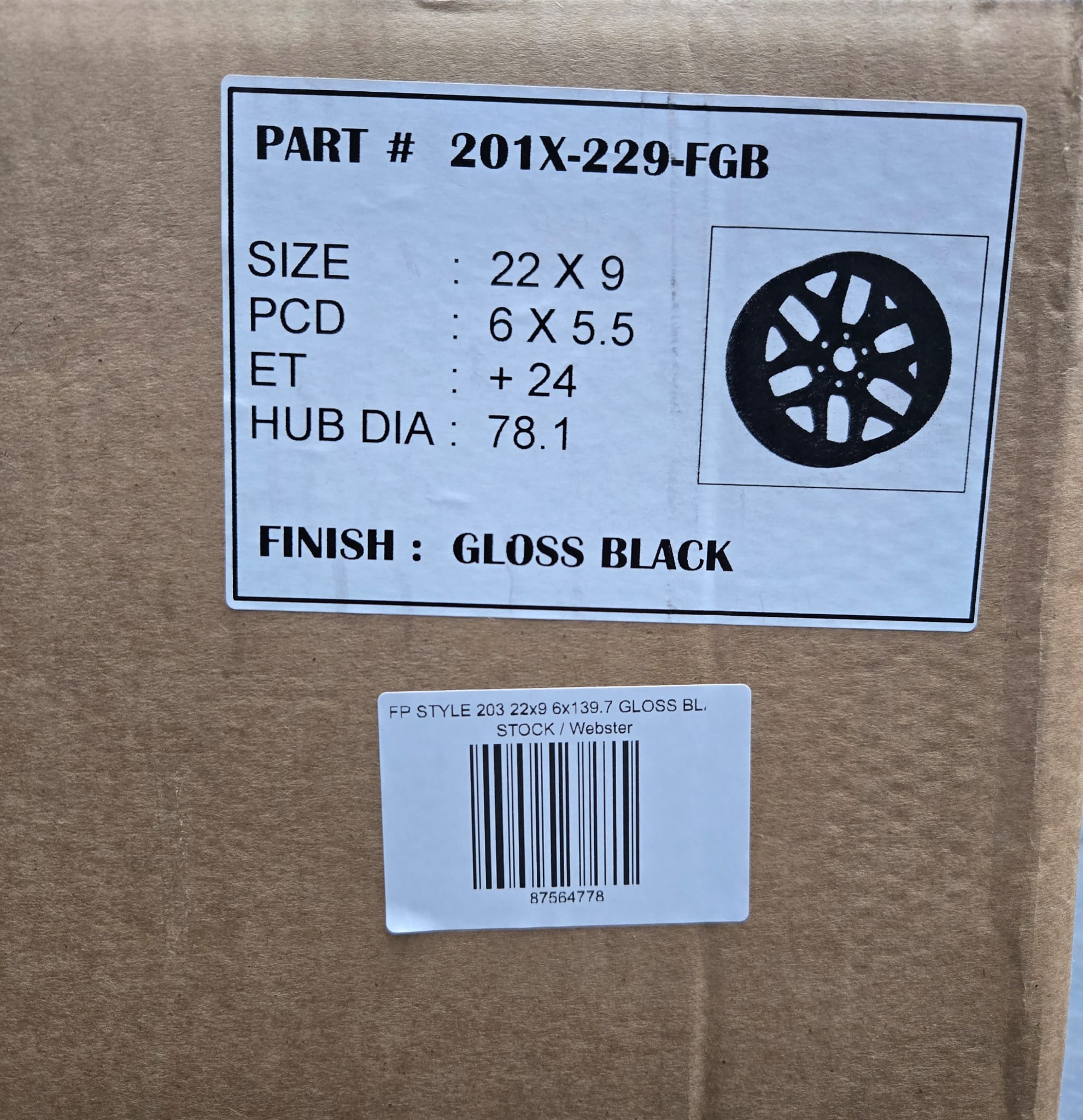 FP STYLE 203 201 22x9 6x139.7 GLOSS BLACK
