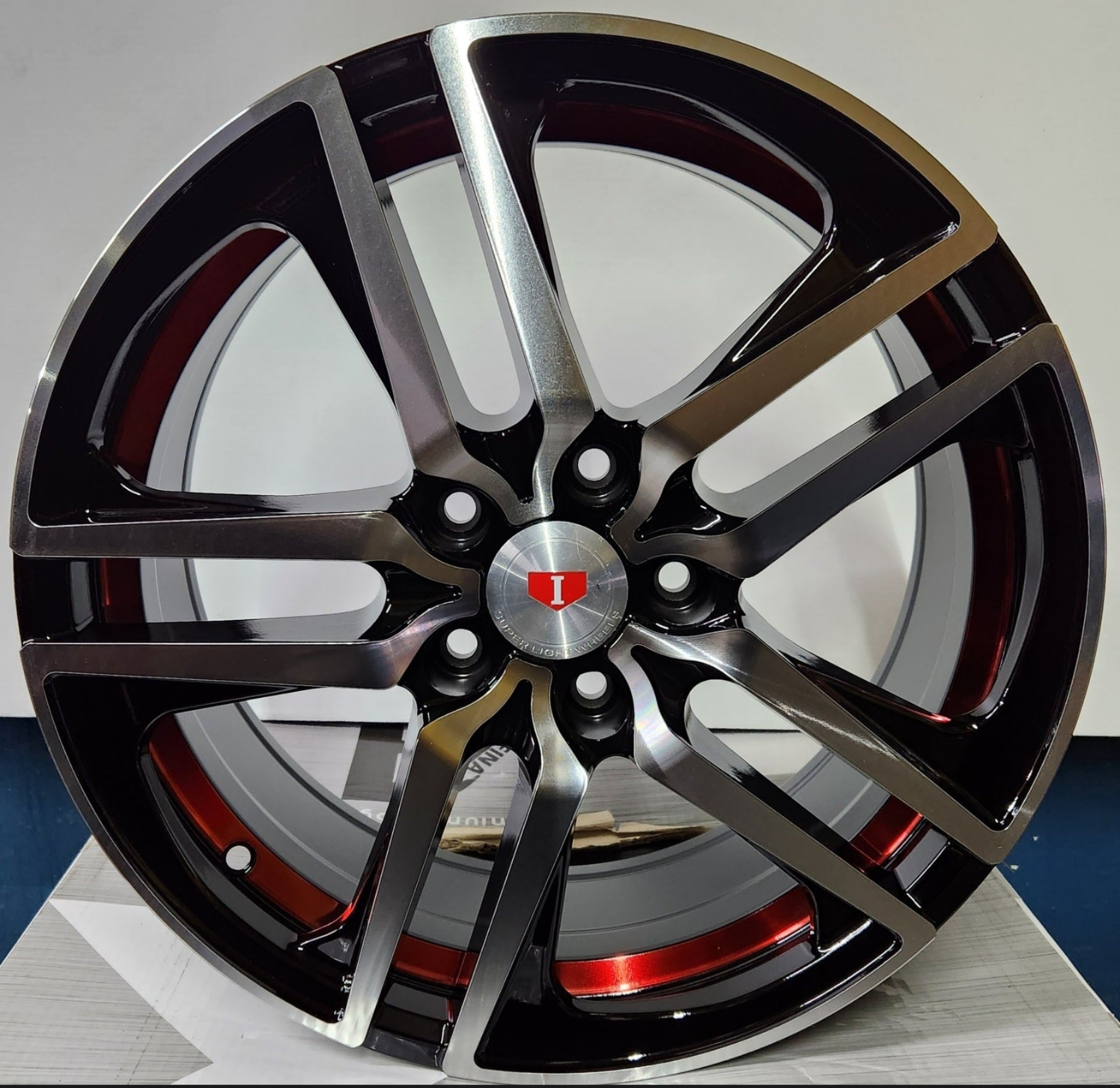 RAPIDASH -PW RD14 18X8 5X4.5 PIANO BLACK MACHINE + RED UNDER CUT