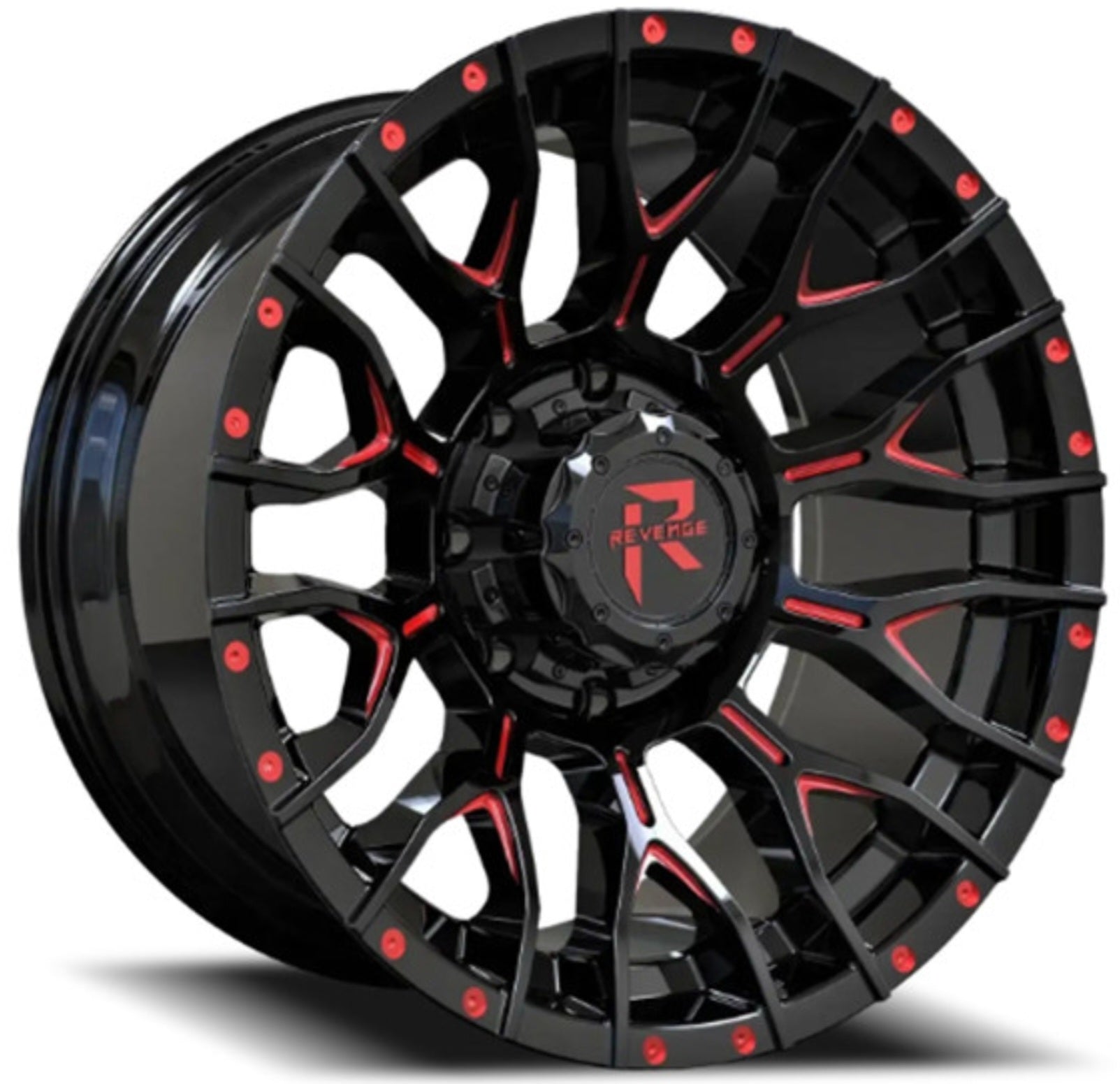 REVENGE RV-201 20X10 5X127 5X139.7 BLACK AND RED MILLED