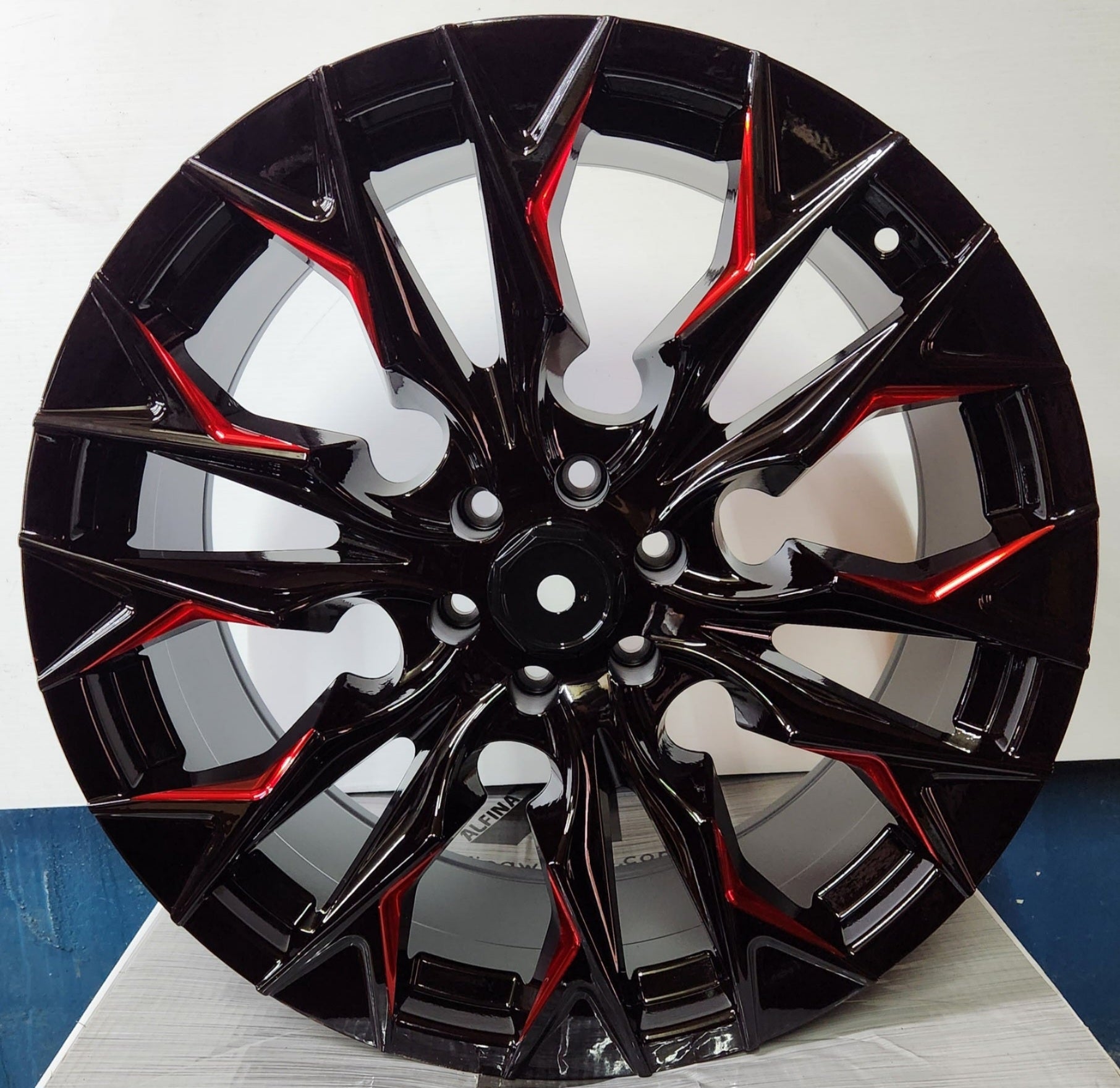 OF-14 20X9 6X114.3 PIANO BLACK W/RED MILLED