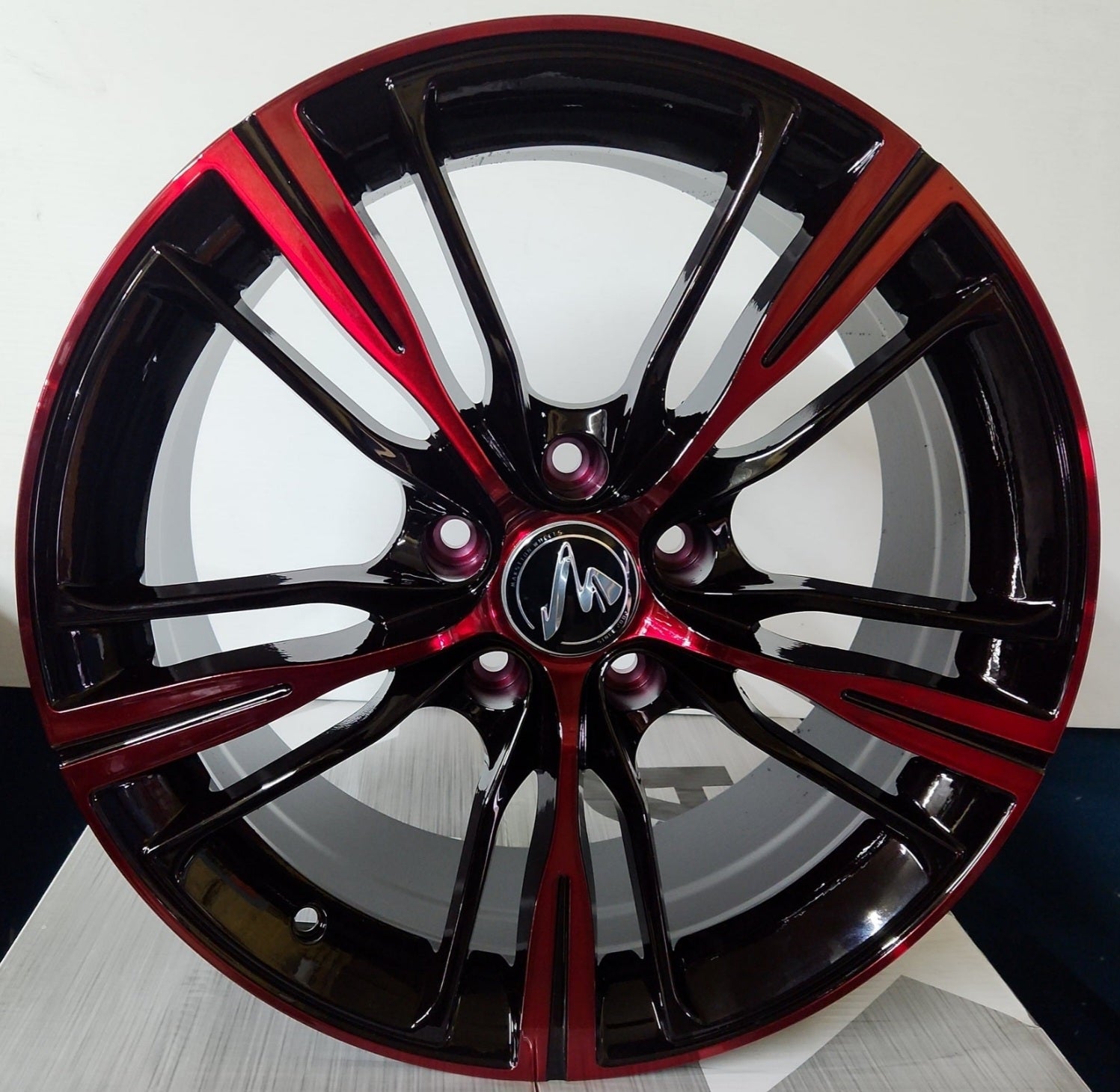 A06 WHEELS 18X8  5X120  GLOSS BLACK RED FACE