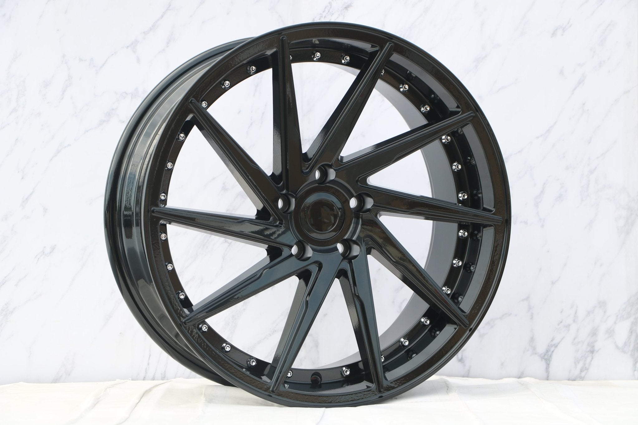 W511 1284A Gloss Black Silver Rivet 19x8.5 ET35 5x112/114.3 CB73.1