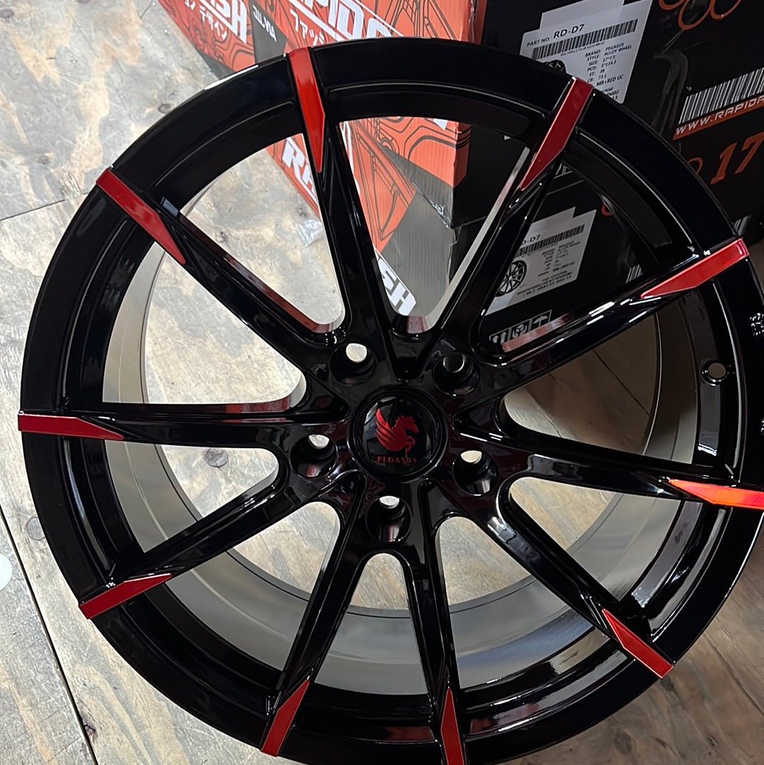 PEGASUS AD073 18X8.5 5X120 PIANO BLACK MACHINE FACE+ RED TOP COAT