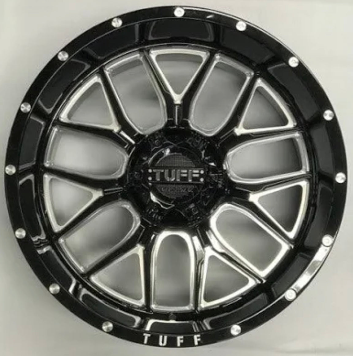 TUFF T23 18X10 5X127- 5X5.5 GLOSS BLACK MILED SPOKES