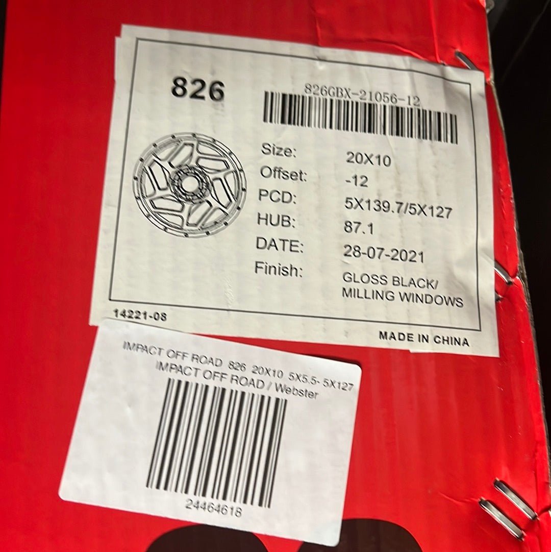 IMPACT OFF ROAD  826  20X10  5X5.5- 5X127 GLOSS BLACK MILLE  WINDOWS