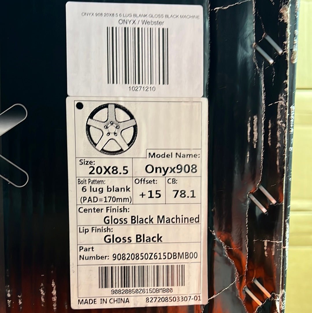 ONYX 908 20X8.5 6 LUG BLANK GLOSS BLACK MACHINE