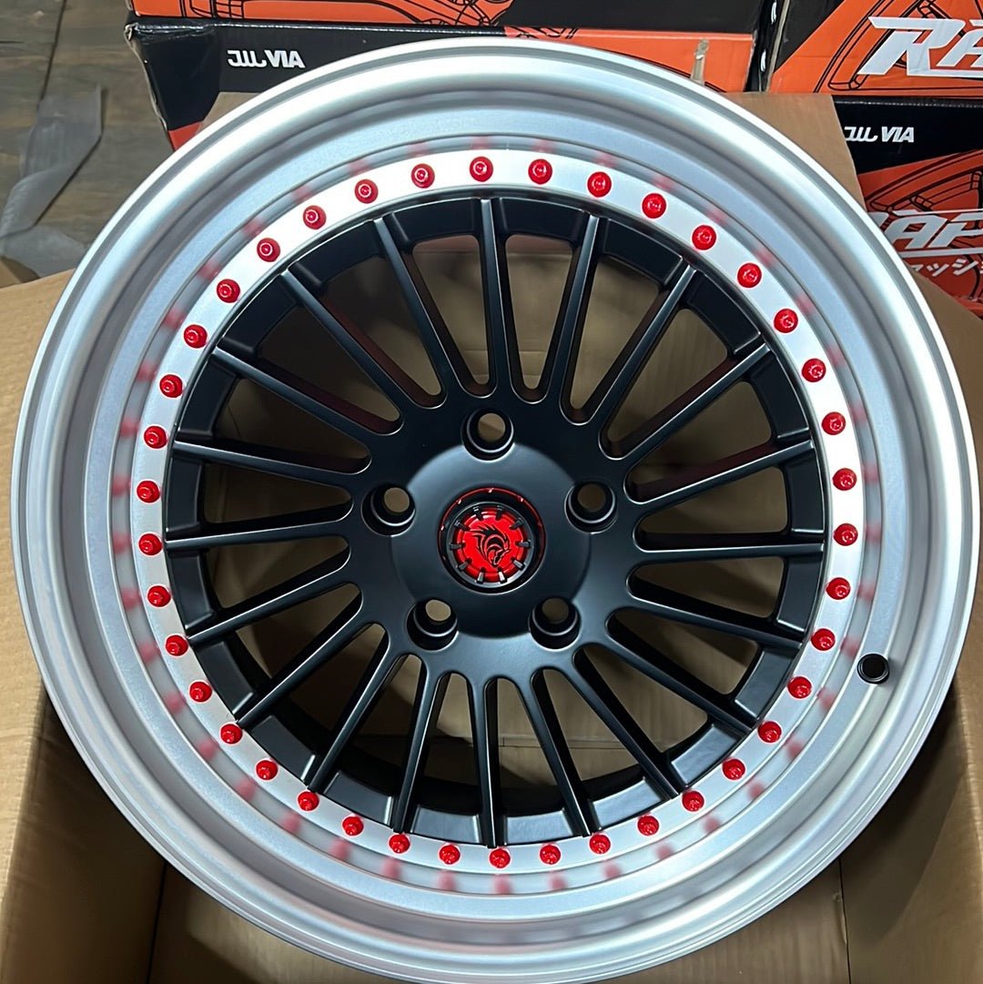 RAPIDASH RD9 18X9 5X120 MATT BLACK POLISH LIP+ RED RIVETS