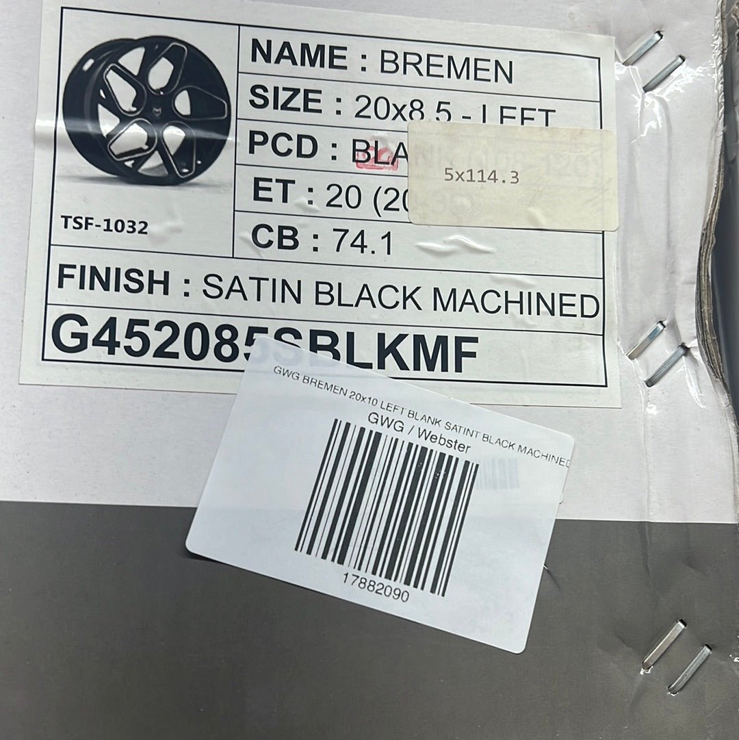 GWG BREMEN 20x10 LEFT BLANK SATINT BLACK MACHINED