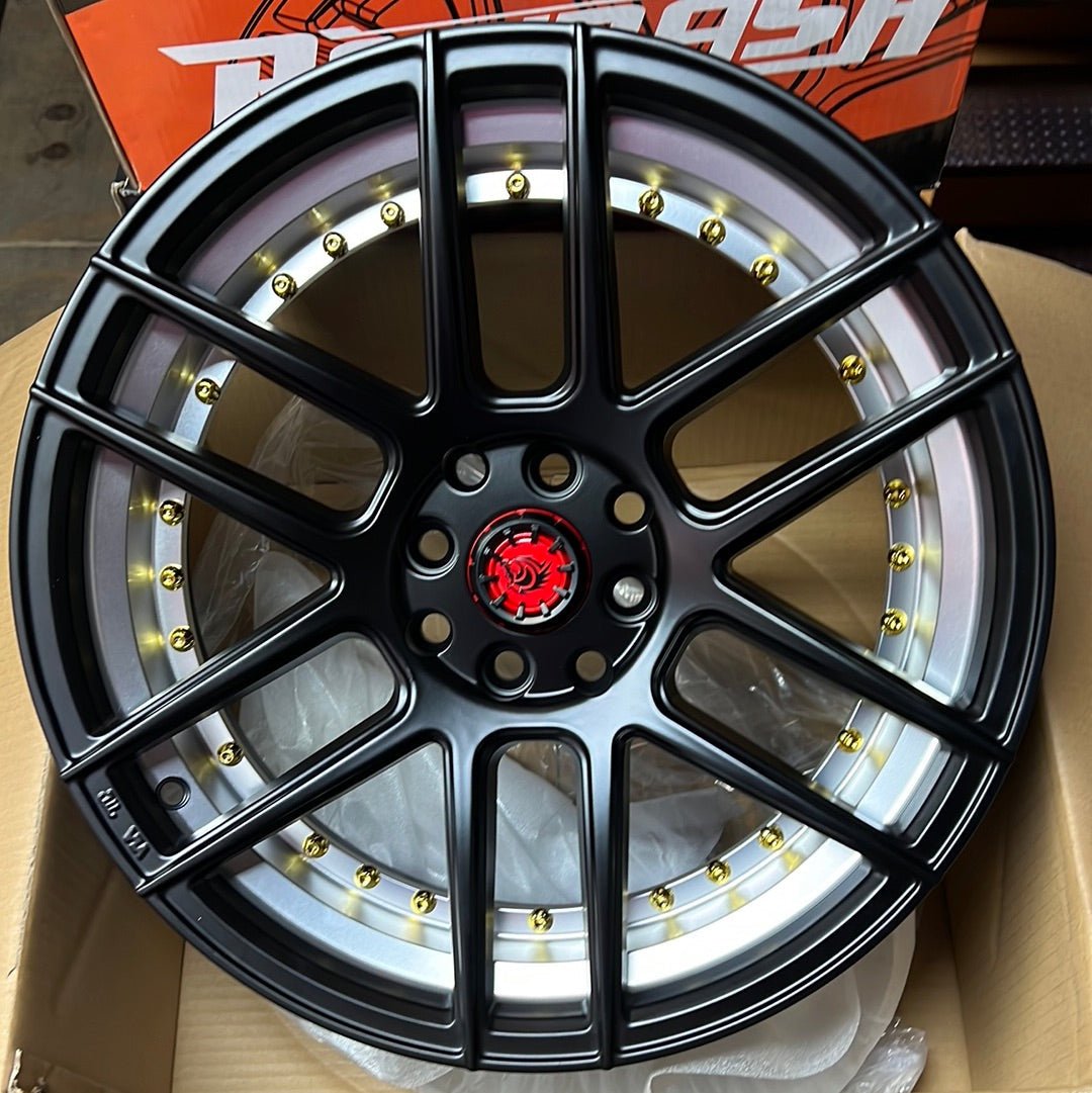 RAPIDASH -PW-RD4 18X8 5X4.5 MATT BLACK+UC+ GOLD  RIVETS