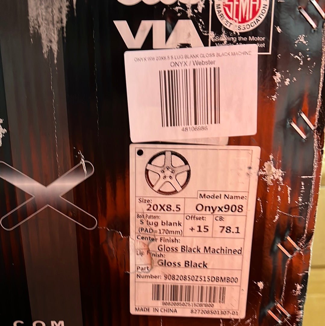 ONYX 908 20X8.5 5 LUG BLANK GLOSS BLACK MACHINE