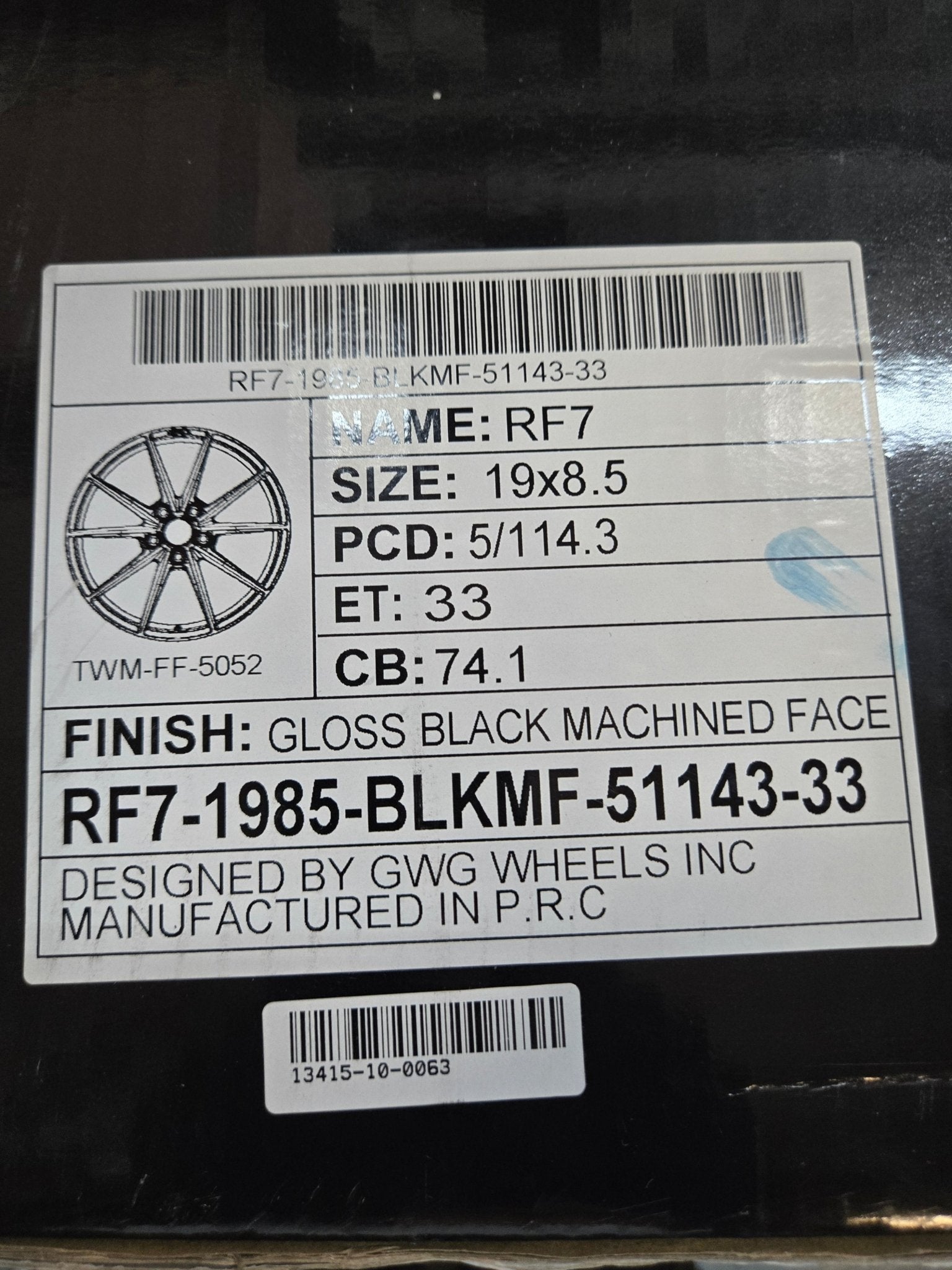 GWG RF7 19x8.5 5x114.3 GLOSS BLACK MACHINED FACE