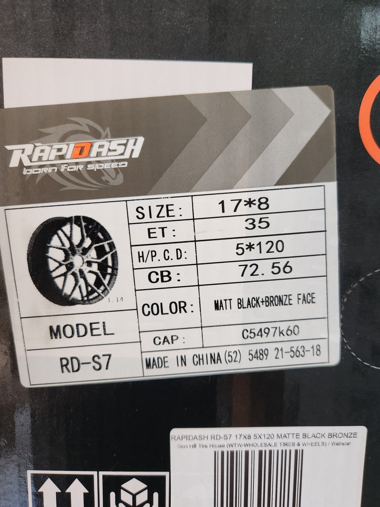 RAPIDASH RD-S7 17X8 5X120 MATTE BLACK BRONZE FACE