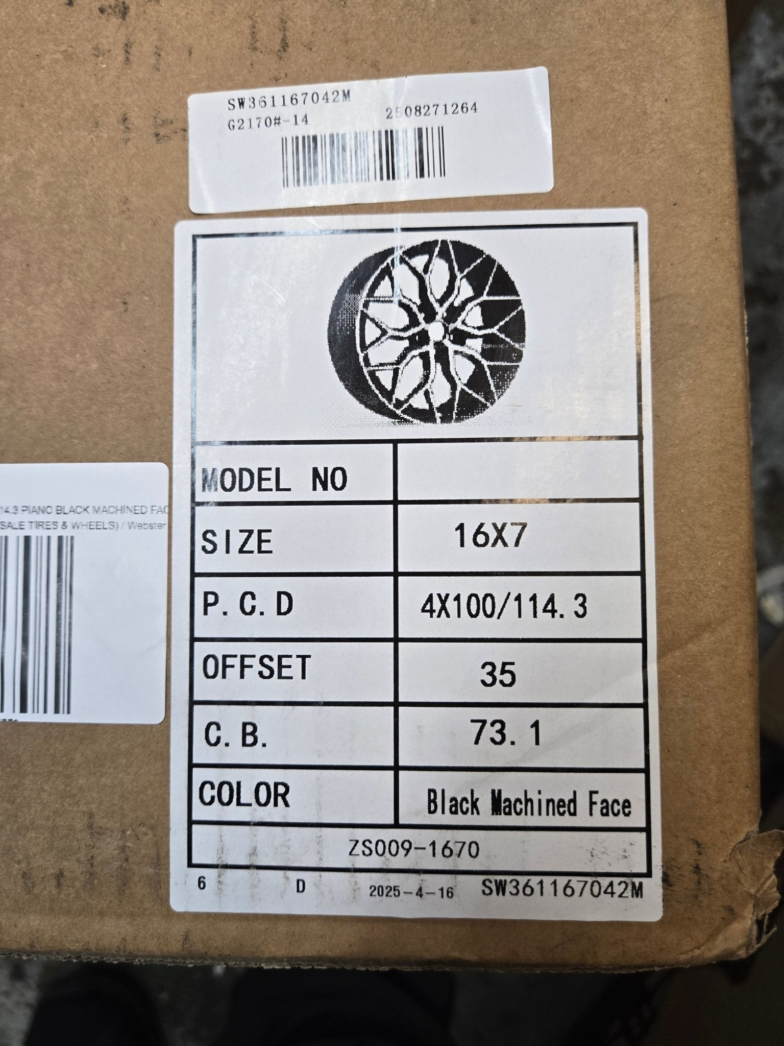 SW361 HF-2 REP 16X7.0 4X100 4X114.3 PIANO BLACK MACHINED FACE
