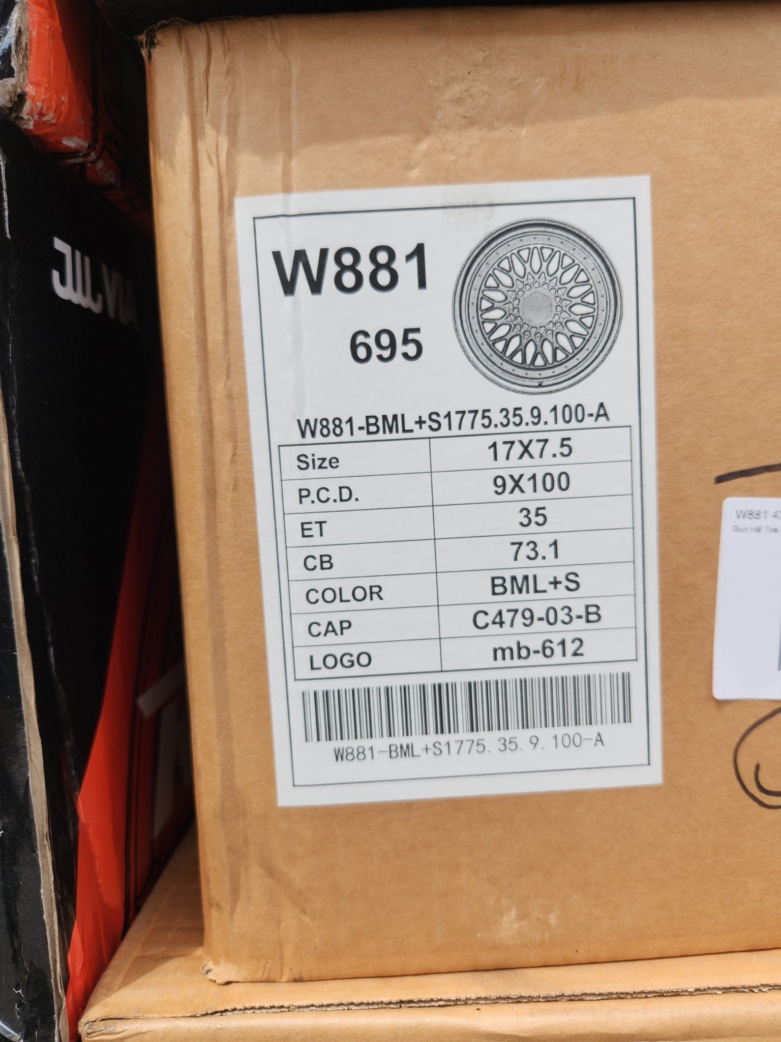 W881 17X7.5 4X100 5X100 BLACK MACHINED FACE