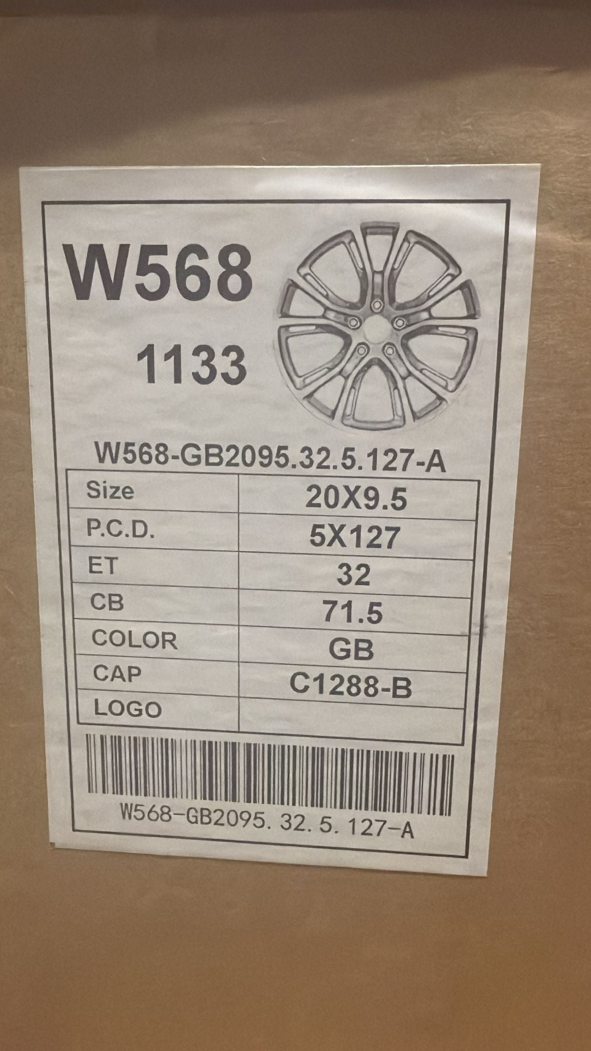 21919-40 W568 OE-5174 SPYDER MONKEY 20X9.5 5x127 GLOSS BLACK