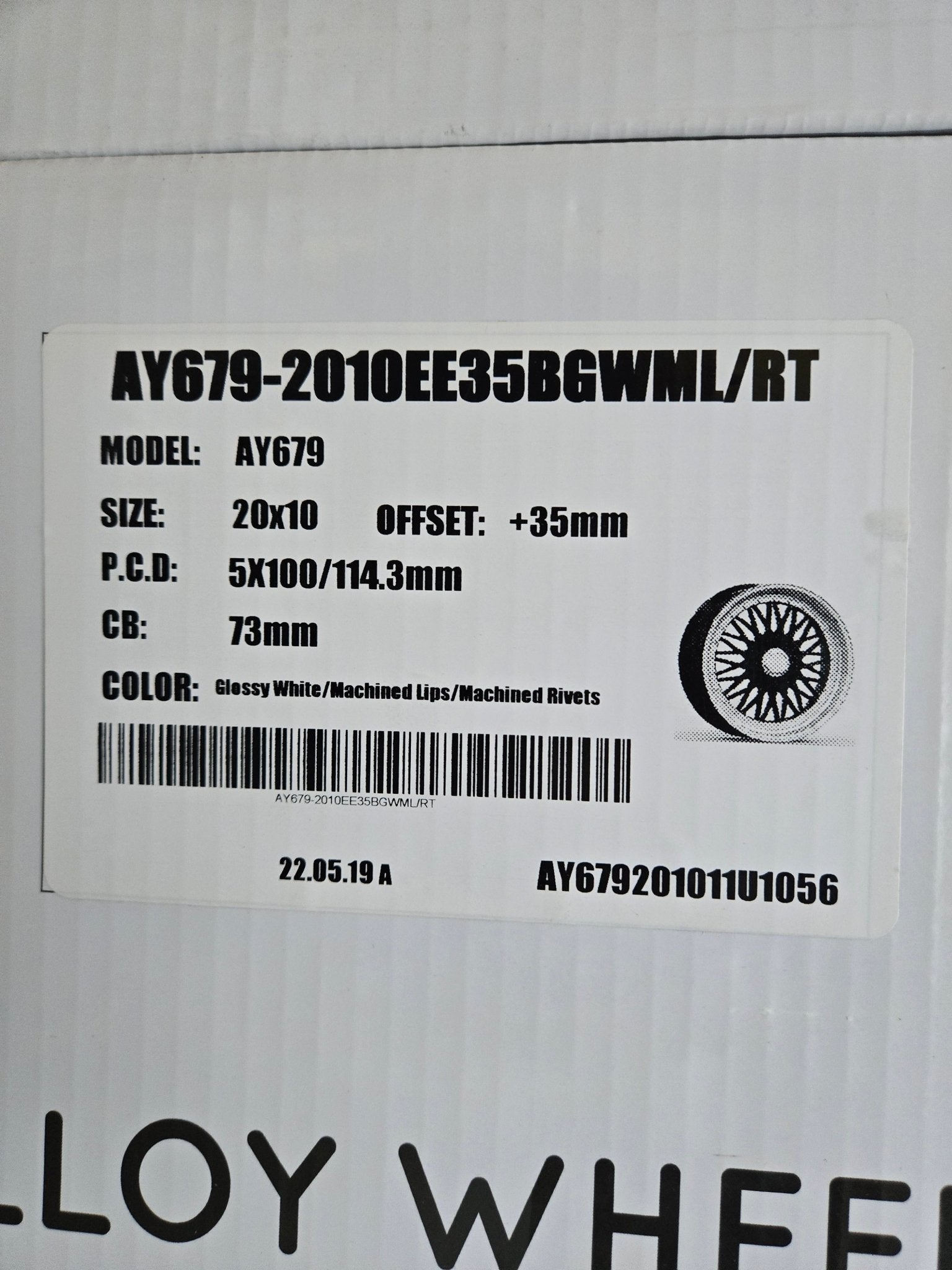 ALFINA  AY679 20x10 5x100 / 5x4.5 GLOSSY WHITE MACHINED LIPS CHROME RIVETS