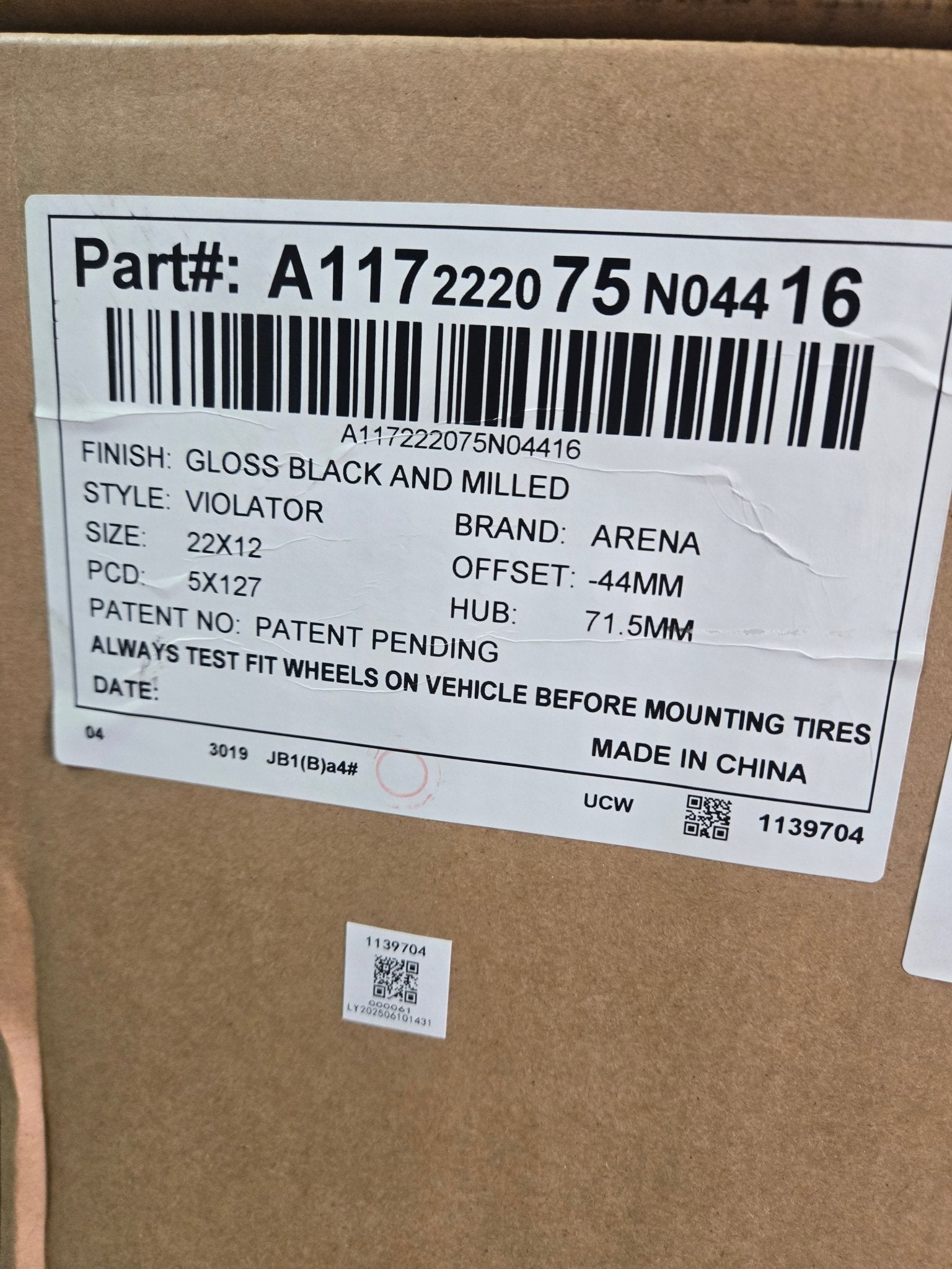 ARENA A117 22X12 5X127  GLOSS BLACK AND MILLED
