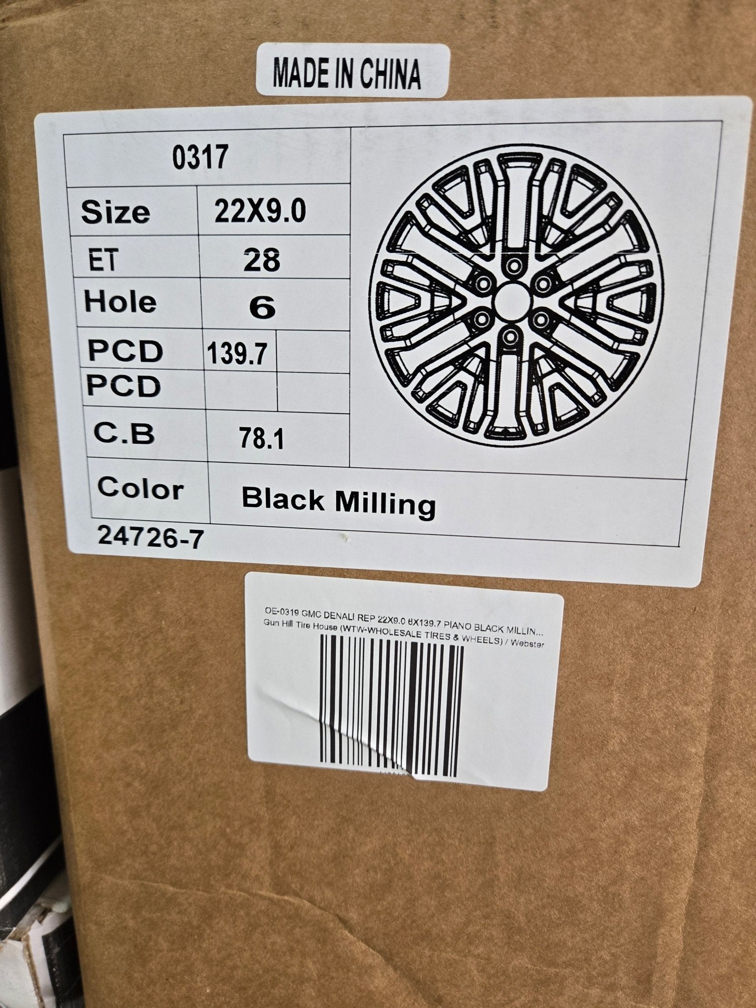 OE-0317 GMC DENALI REP 22X9.0 6X139.7 PIANO BLACK MILLING SPOKES