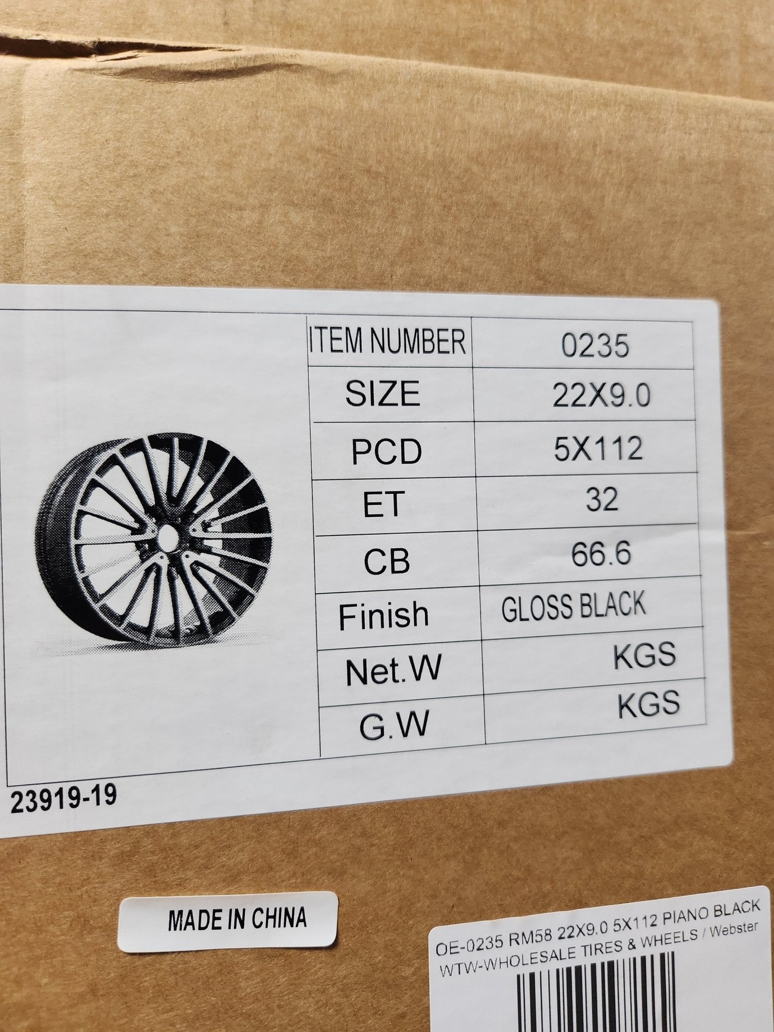OE-0235 RM58 22X9.0 5X112 PIANO BLACK