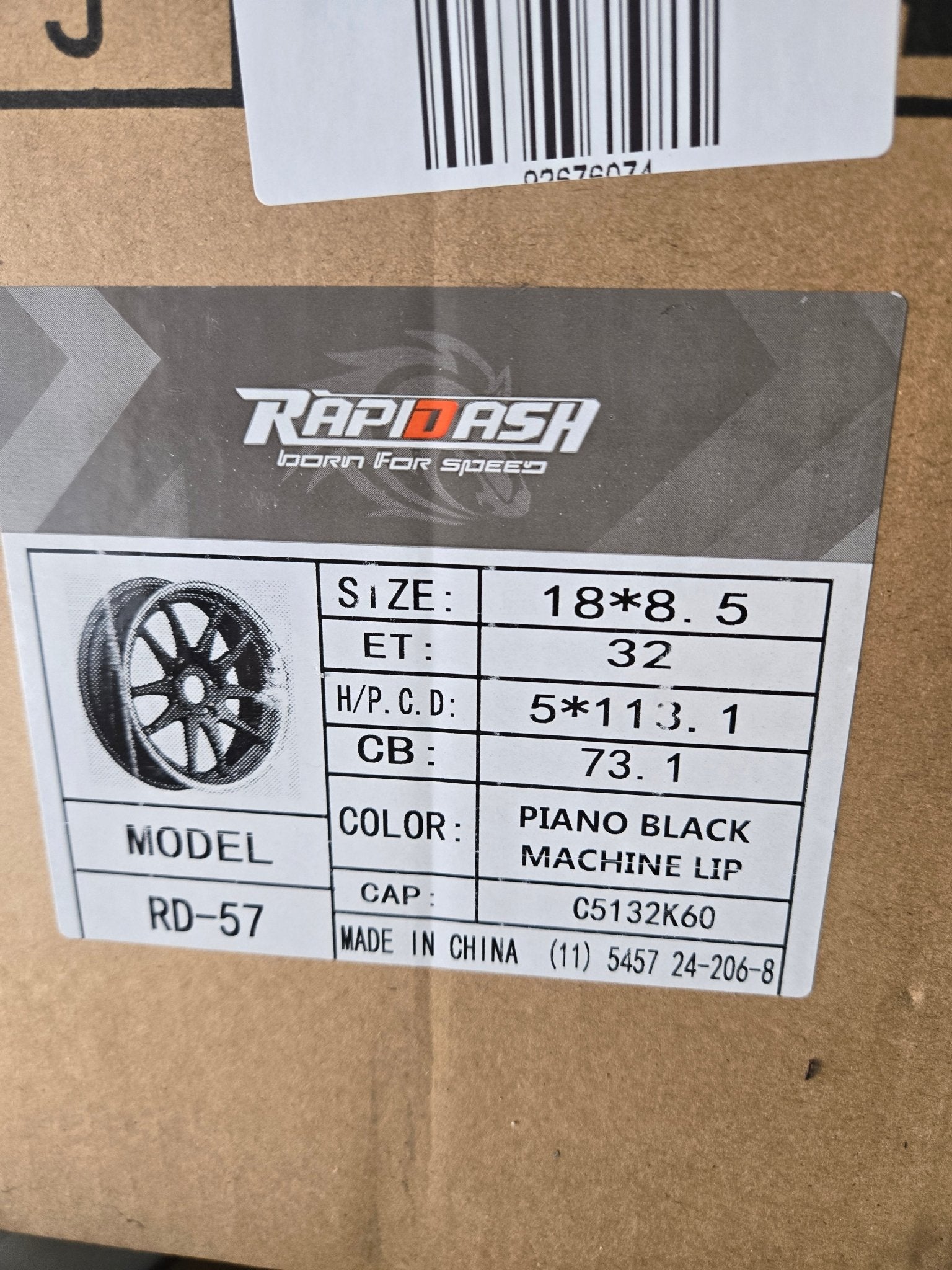 RAPIDASH X5457 18x8.5 5x112 / 5x114.3 GLOSS BLACK MACHINED LIP