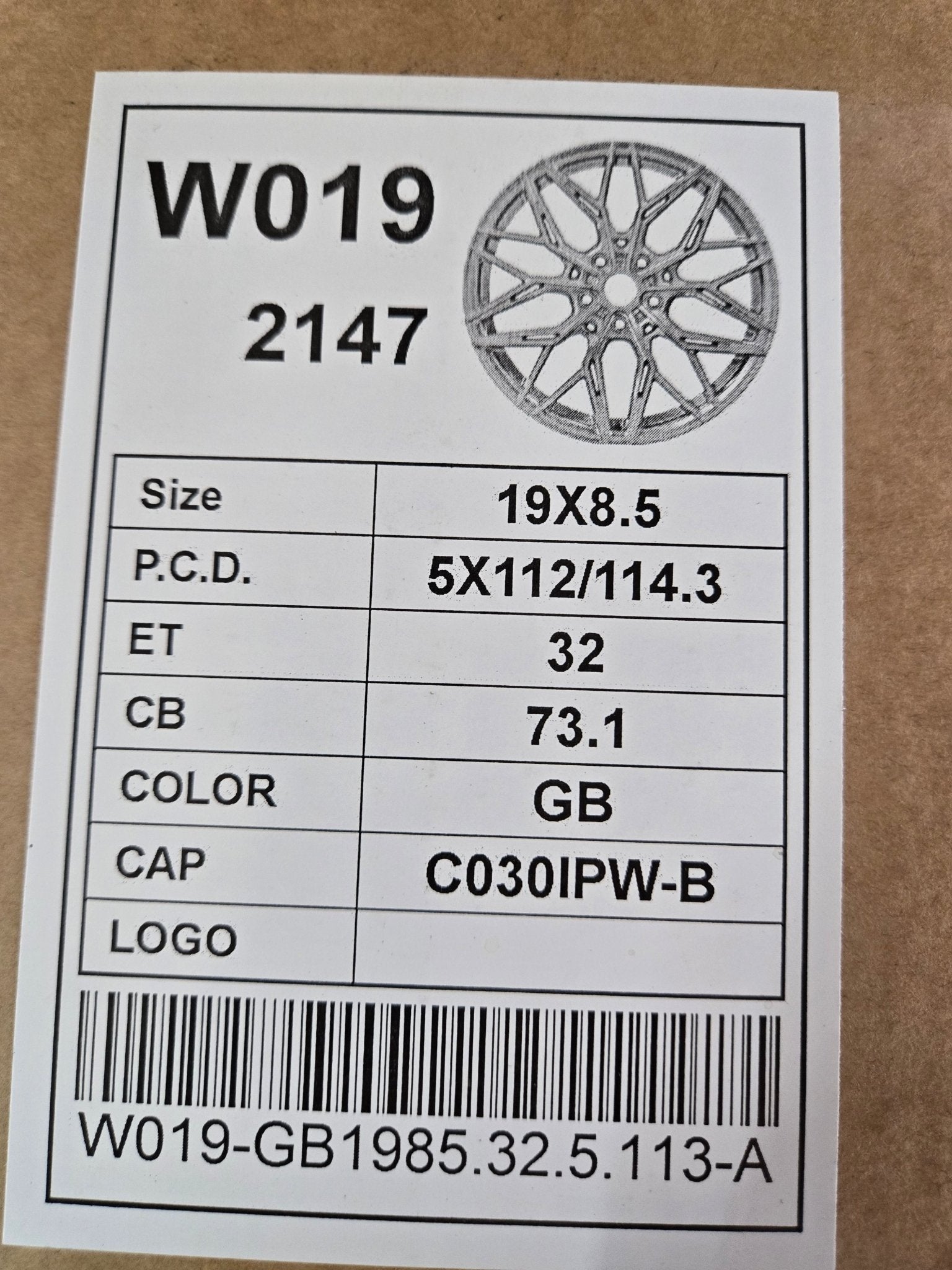 W019 19X8.5 5X112 5X114.3 GLOSS BLACK