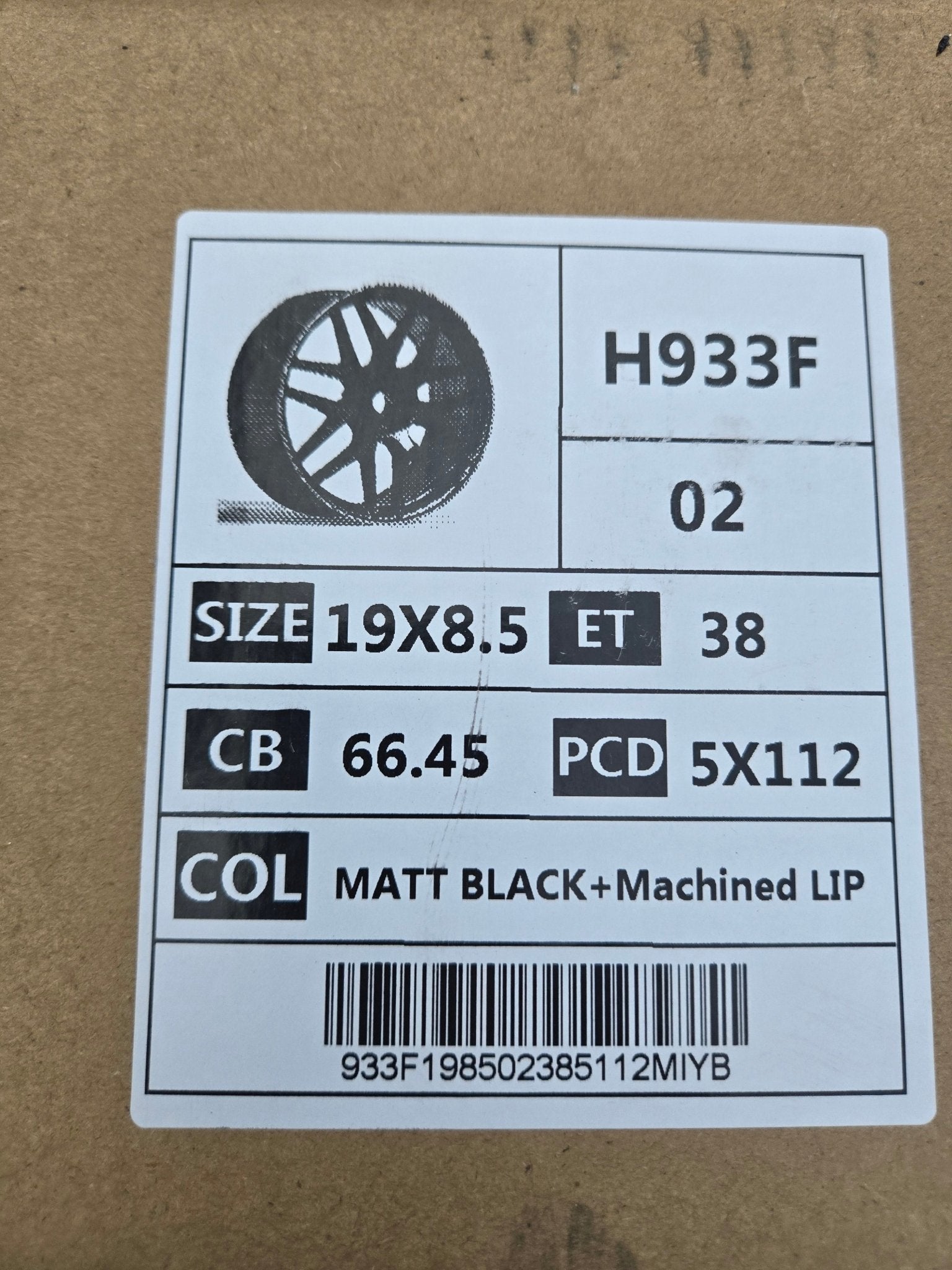 H933F 19X8.5 5X112 MATTE BLACK MACHINED RING