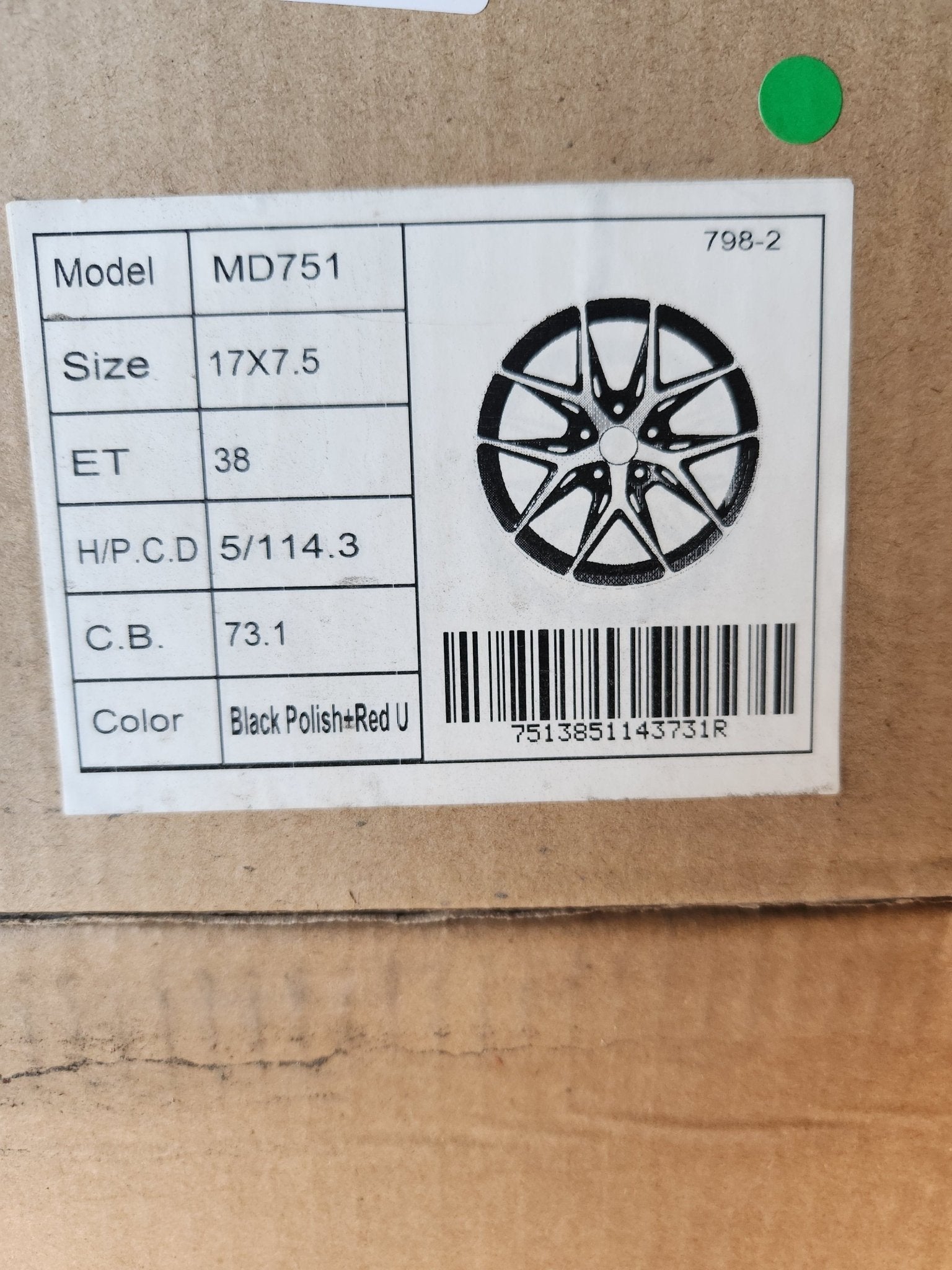 MD751 17x7.5 5x114.3 GLOSS BLACK MACHINE FACE RED UNDER CUT