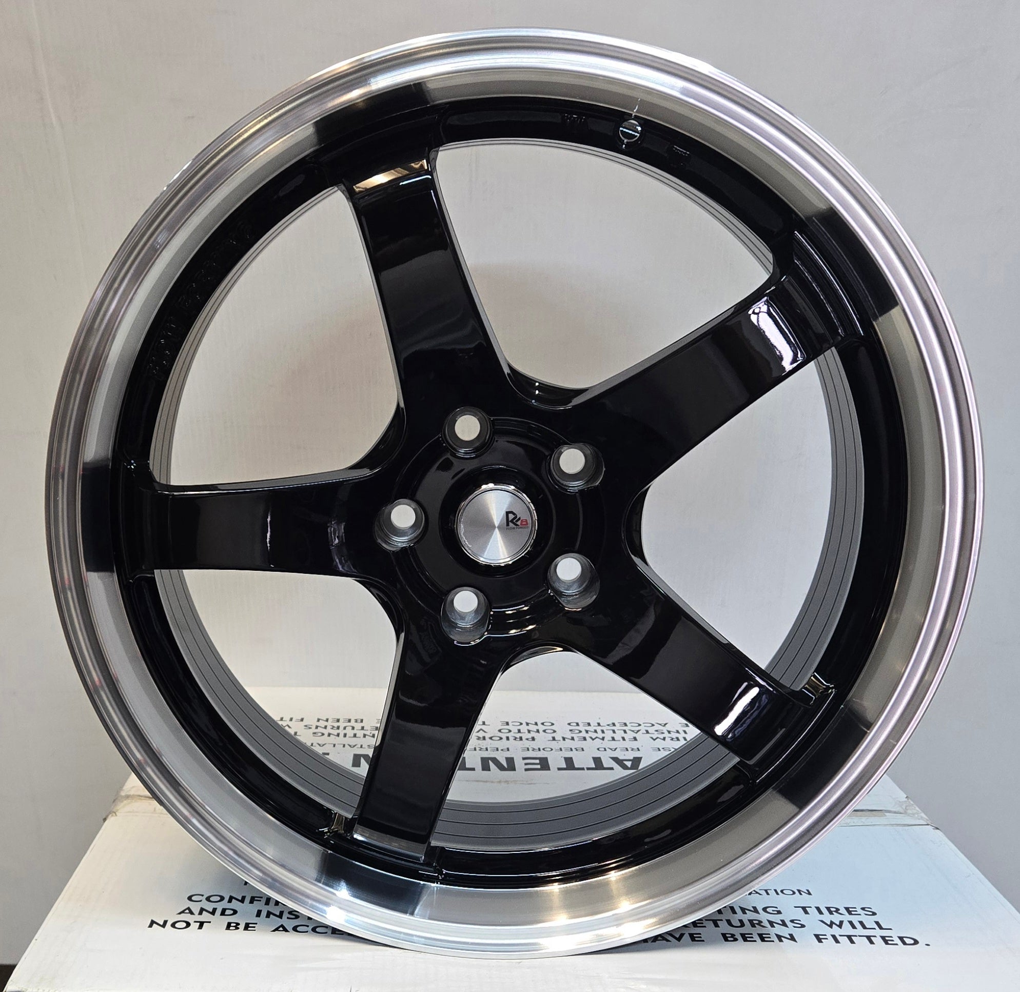 GWG NS8 19x8.5 GLOSS BLACK MACHINED LIP CHROME RIVETS9