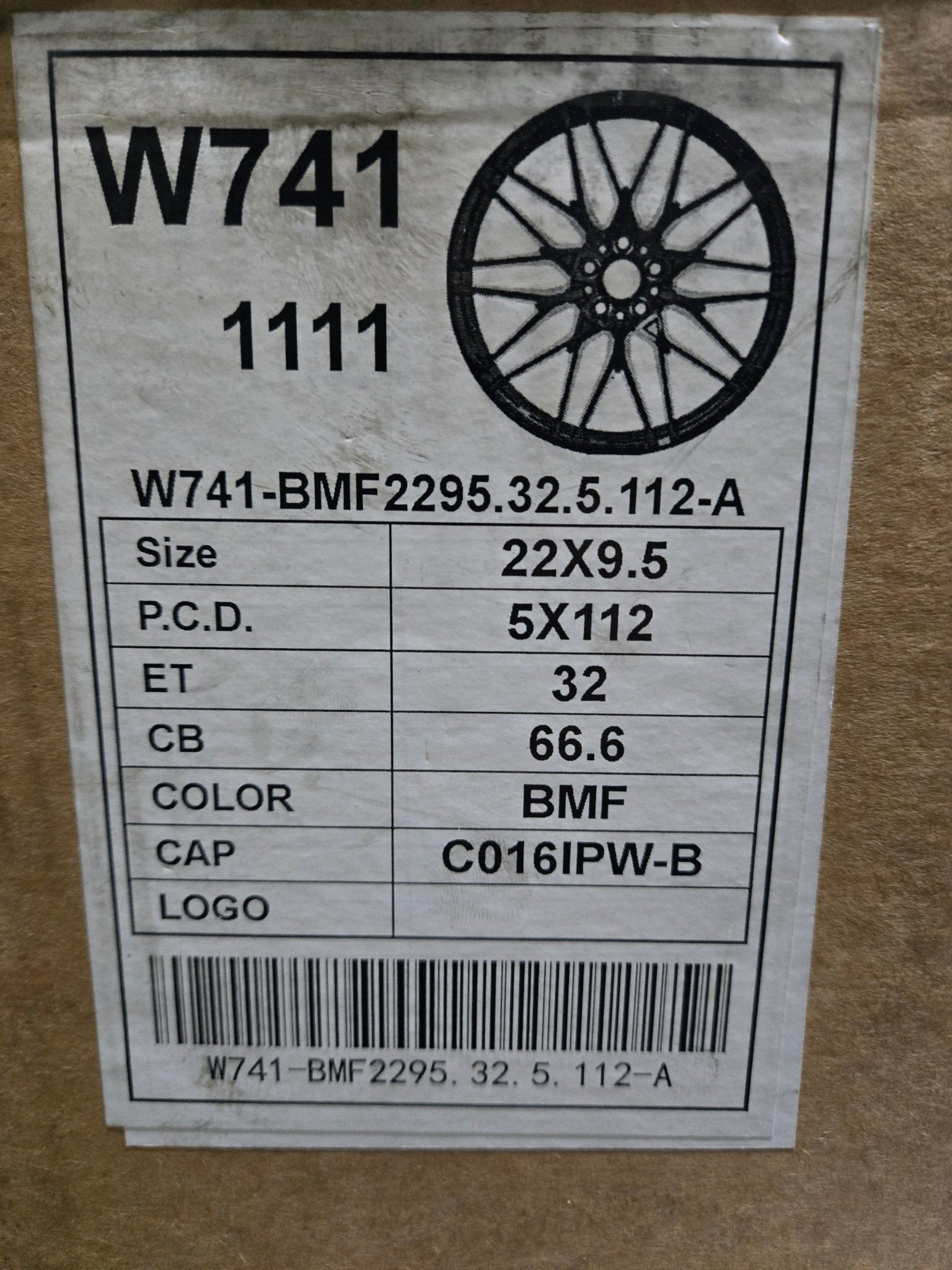 W741 22X9.5 5X112 BLACK MACHINED FACE