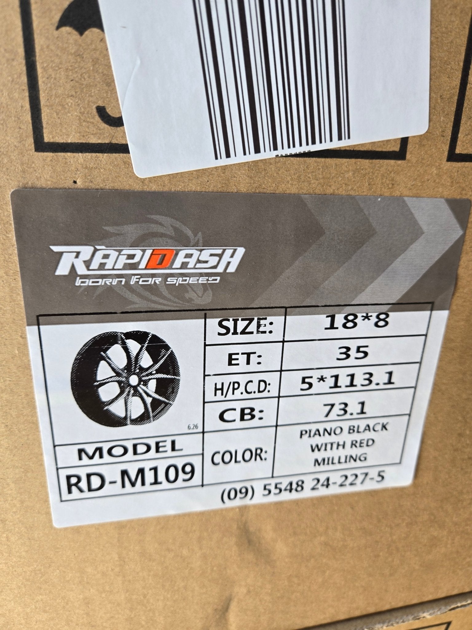 RAPIDASH RD-M109 18X8.0 5X114.3 PIANO BLACK SCARLET RED MILLING FACE