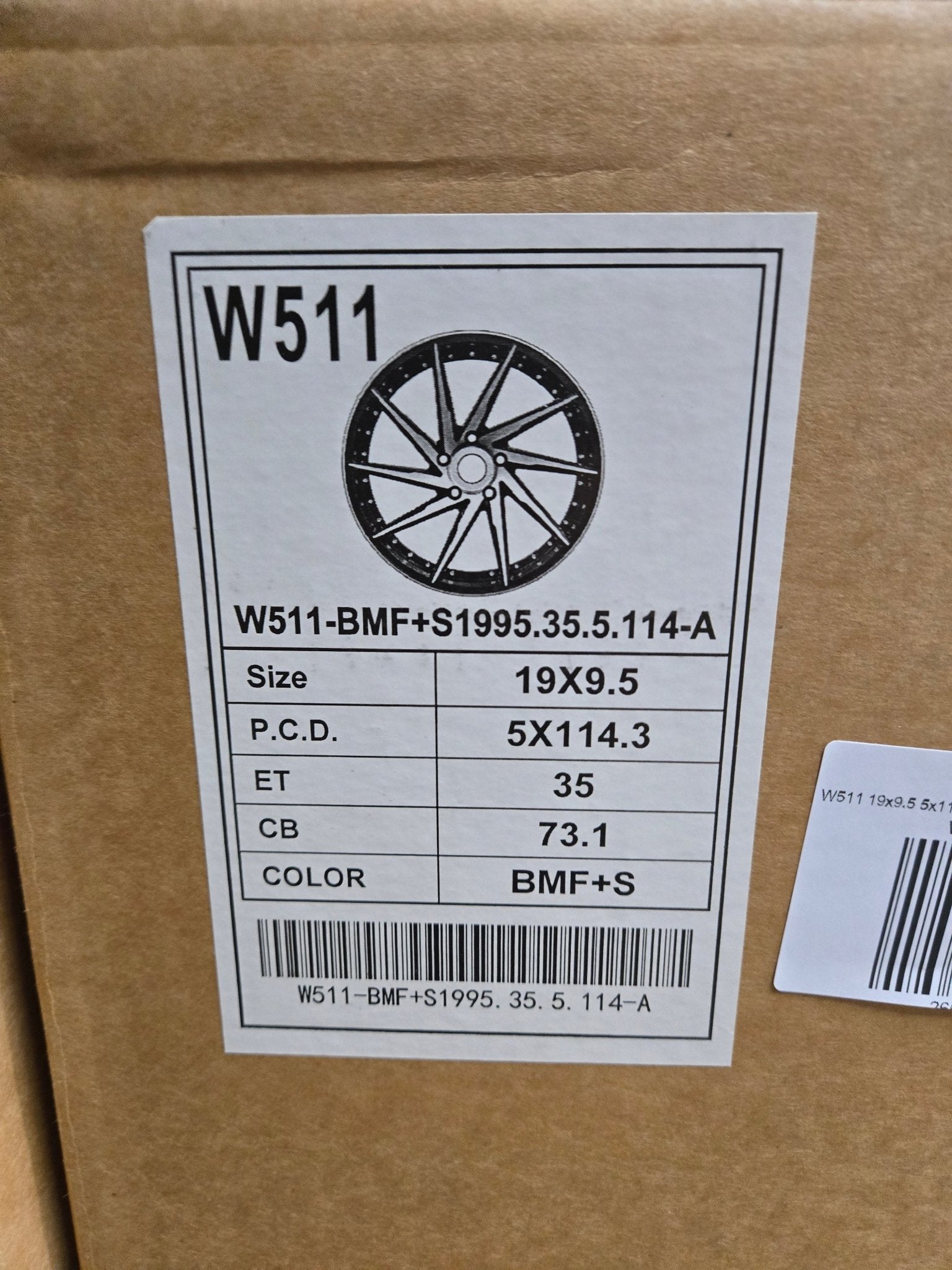 W511 19x9.5 5x114.3 GLOSS BLACK MACHINED FACE