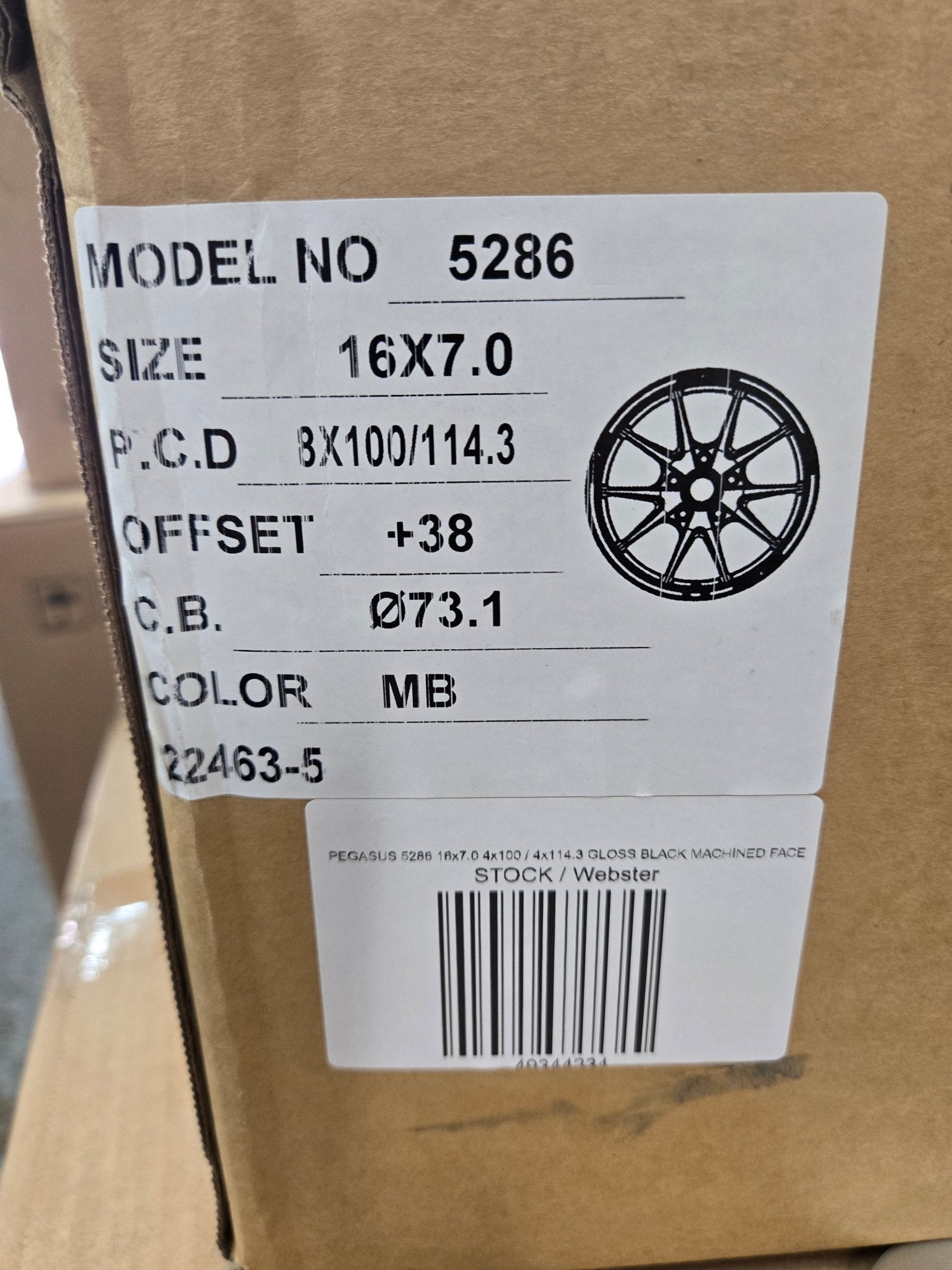 PEGASUS 5286 16x7.0 4x100 / 4x114.3 GLOSS BLACK MACHINED FACE