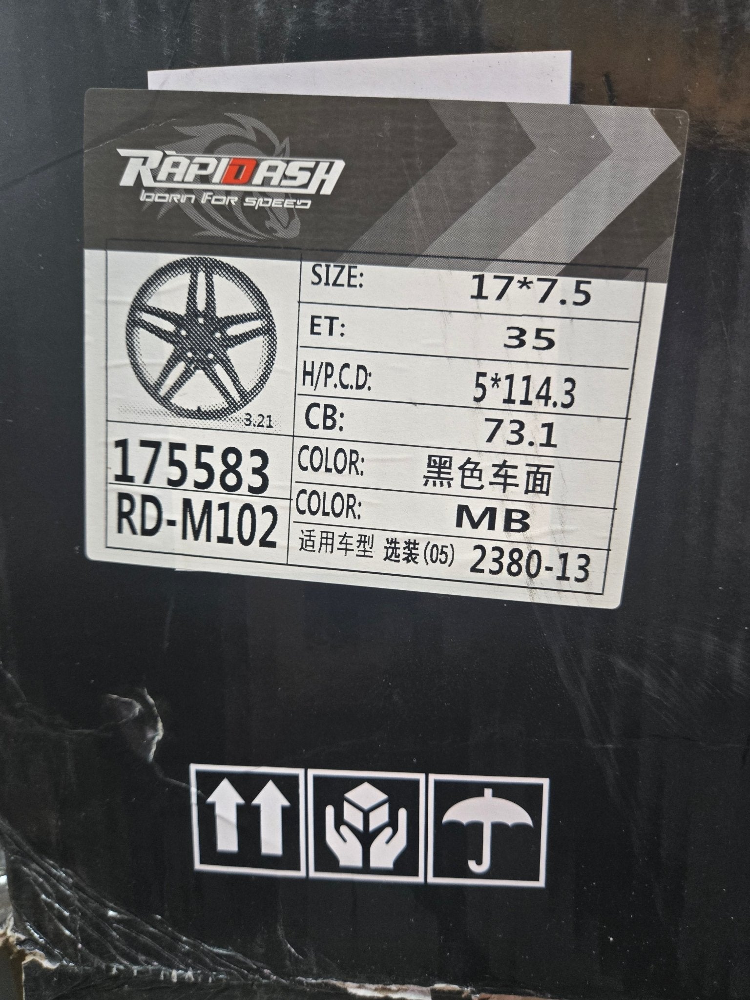 RAPIDASH RD-M102 17x7.5 5x114.3 GLOSS BLACK MACHINED FACE