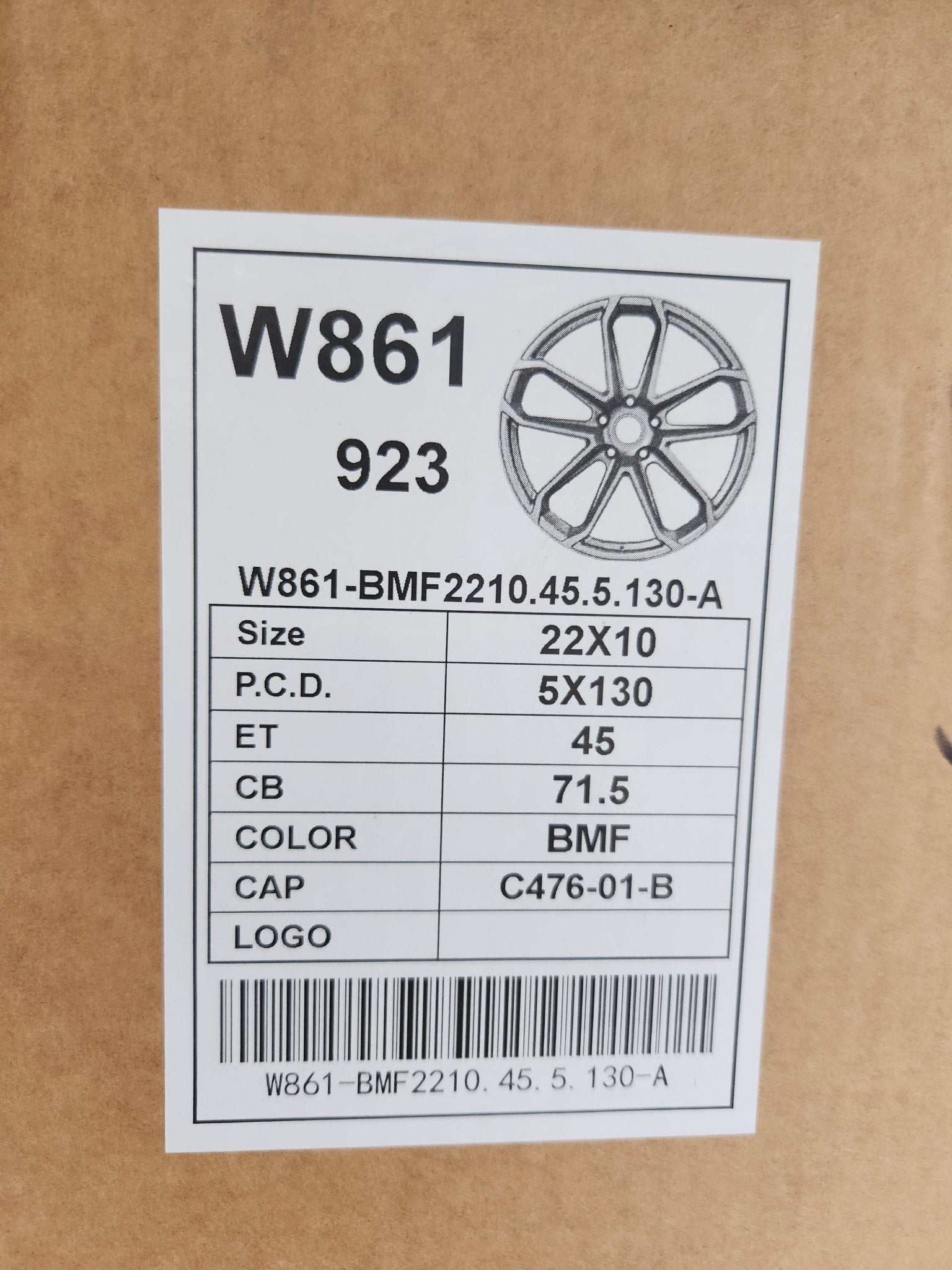 W861 22X10 5X130 GLOSS BLACK MACHINED FACE
