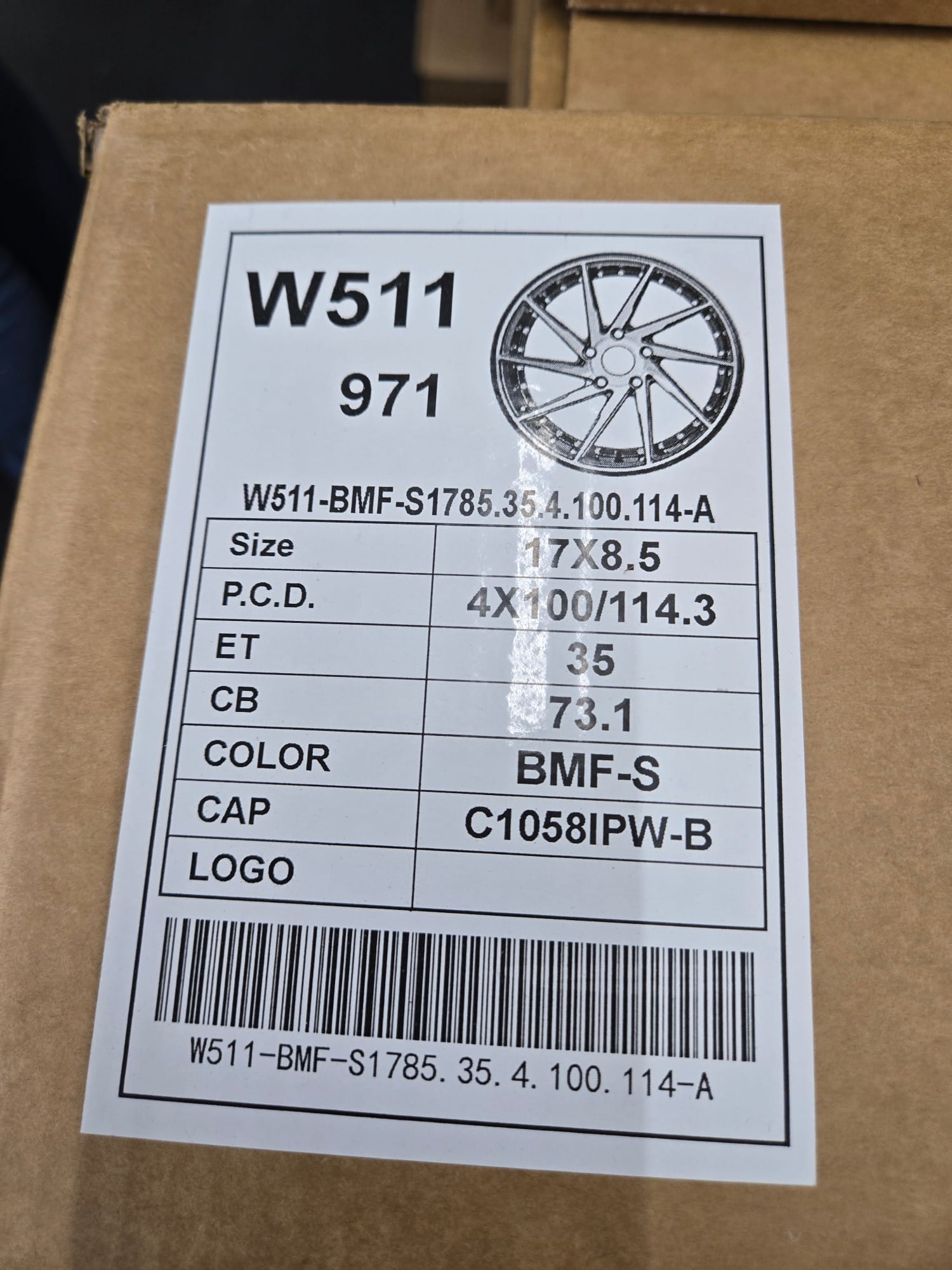 W511 17X8.5 4X100 4X114.3 BLACK MACHINED FACE