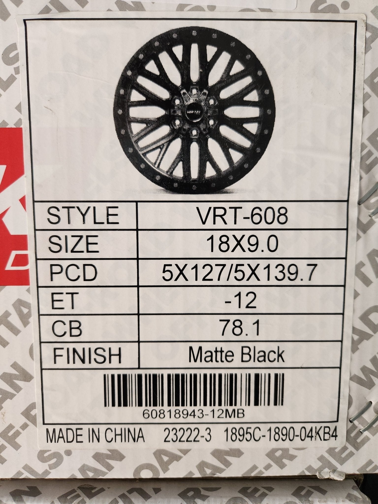 VORTEK VRT-608 18X9 5X127 5X139.7 MATTE BLACK