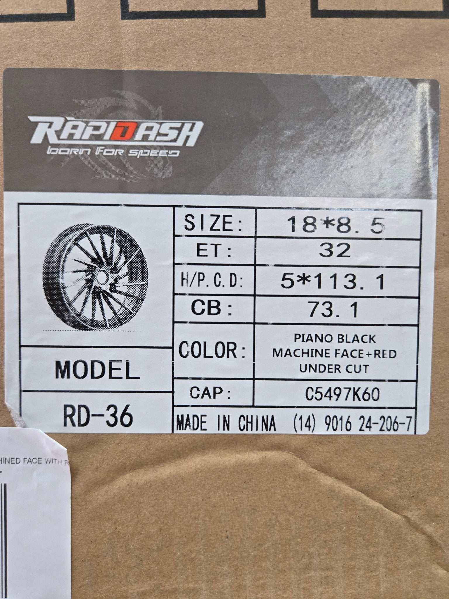 RD36 18x8.5 5x112 / 5x114.3 GLOSS BLACK  MACHINED FACE WITH RED UNDER CUT