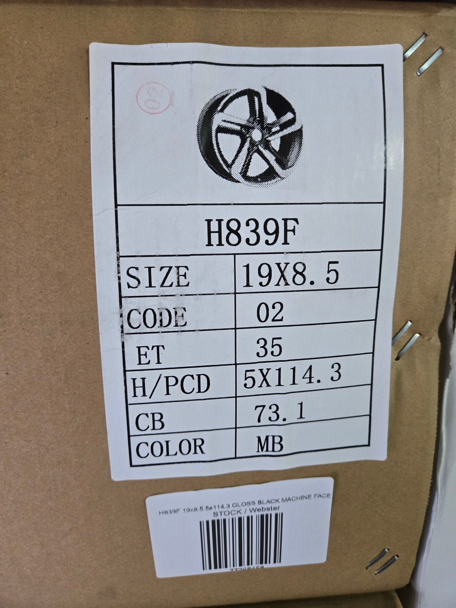 H839F 19x8.5 5x114.3 GLOSS BLACK MACHINE FACE