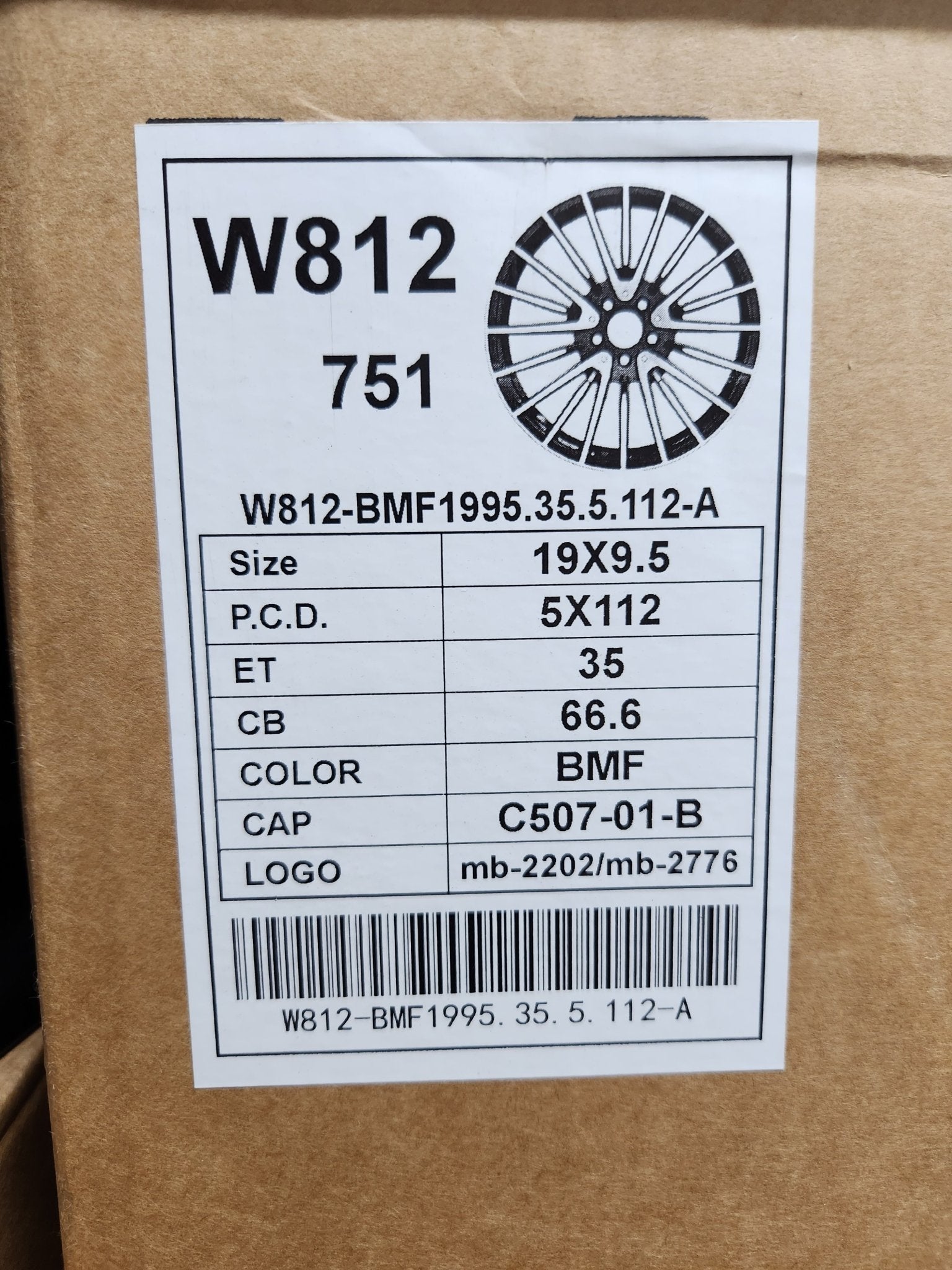 W812 19X9.5 5X112 BLACK MACHINED FACE