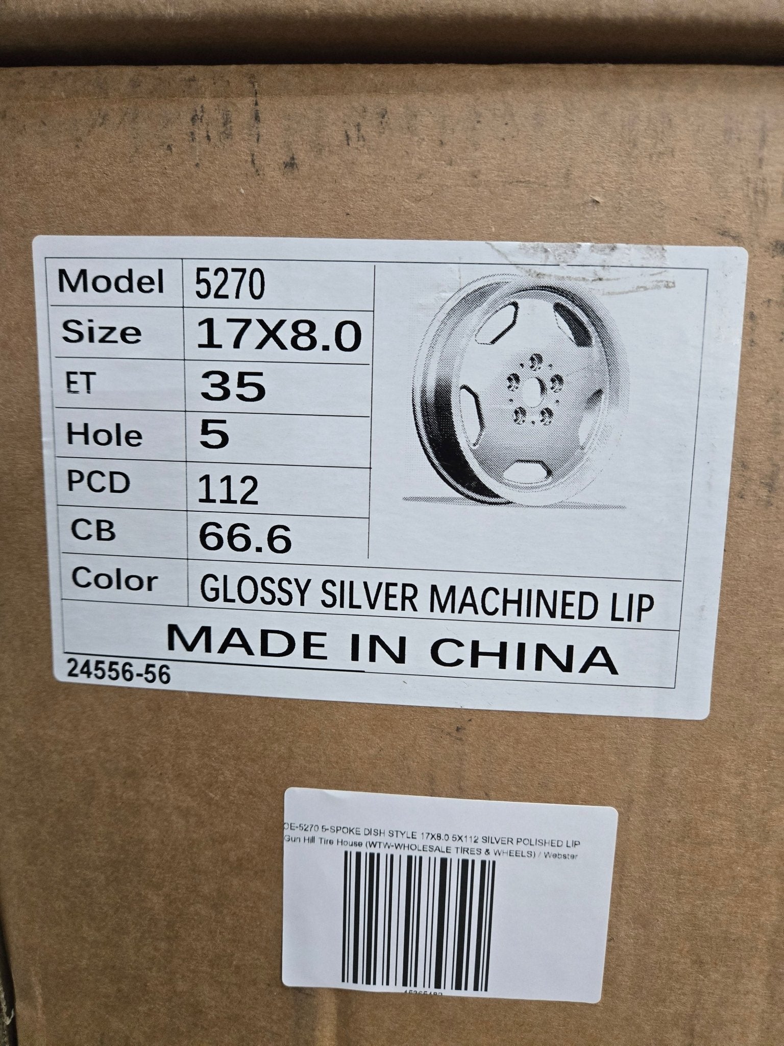 OE-5270 5-SPOKE DISH STYLE 17X8.0 5X112 SILVER POLISHED LIP