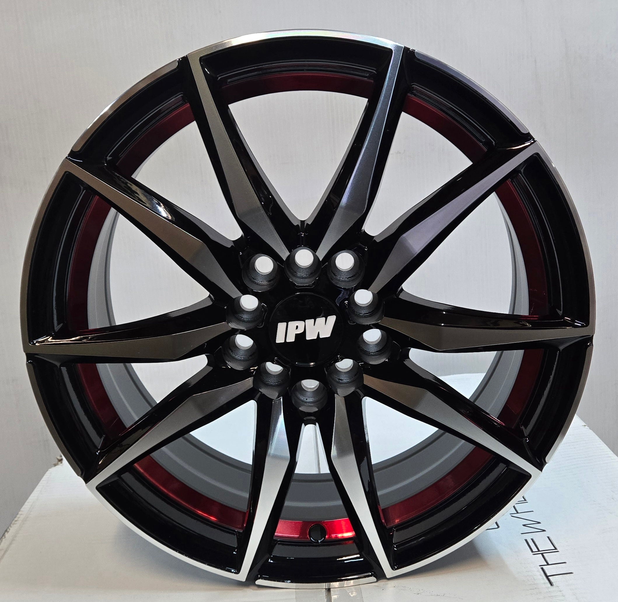 W112 16X6.5 5X100 5X112 5X114.3 BLACK MACHINED FACE RED LIP
