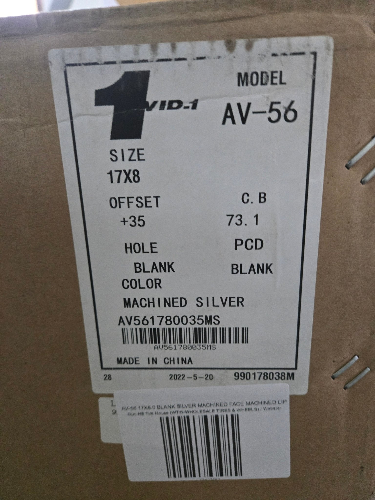 AV-56 17X8.0 BLANK SILVER MACHINED FACE MACHINED LIP