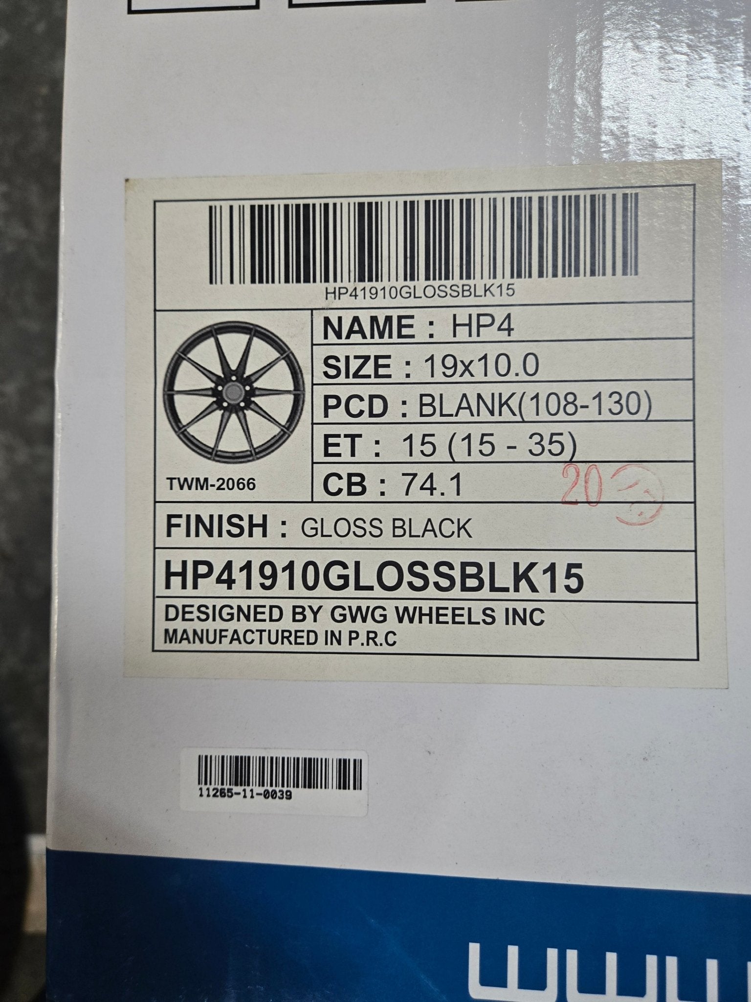 GWG HP4 19X10.0 BLANK GLOSS BLACK