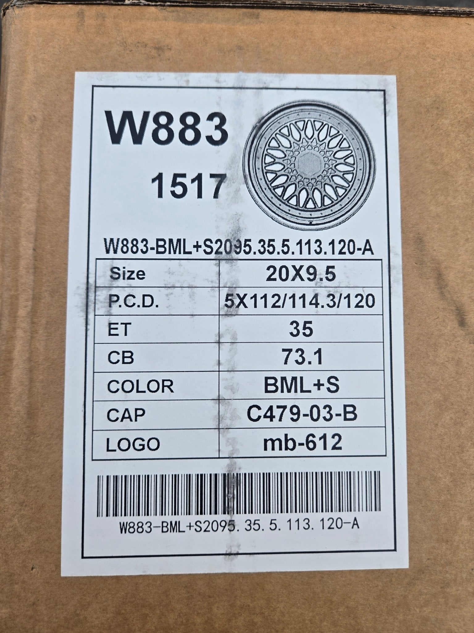 W883 20X9.5 5X112 5X114.3 5X120  BLACK MACHINED FACE